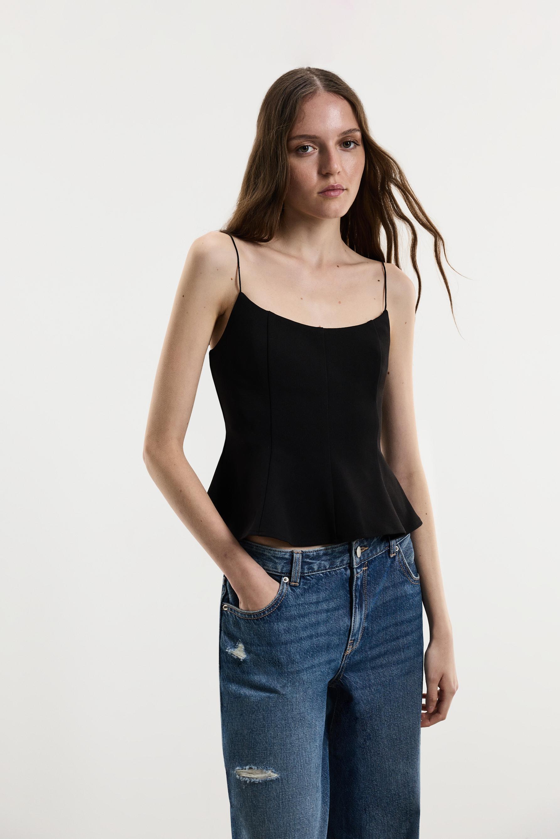 Thin strap bustier top — BLACK