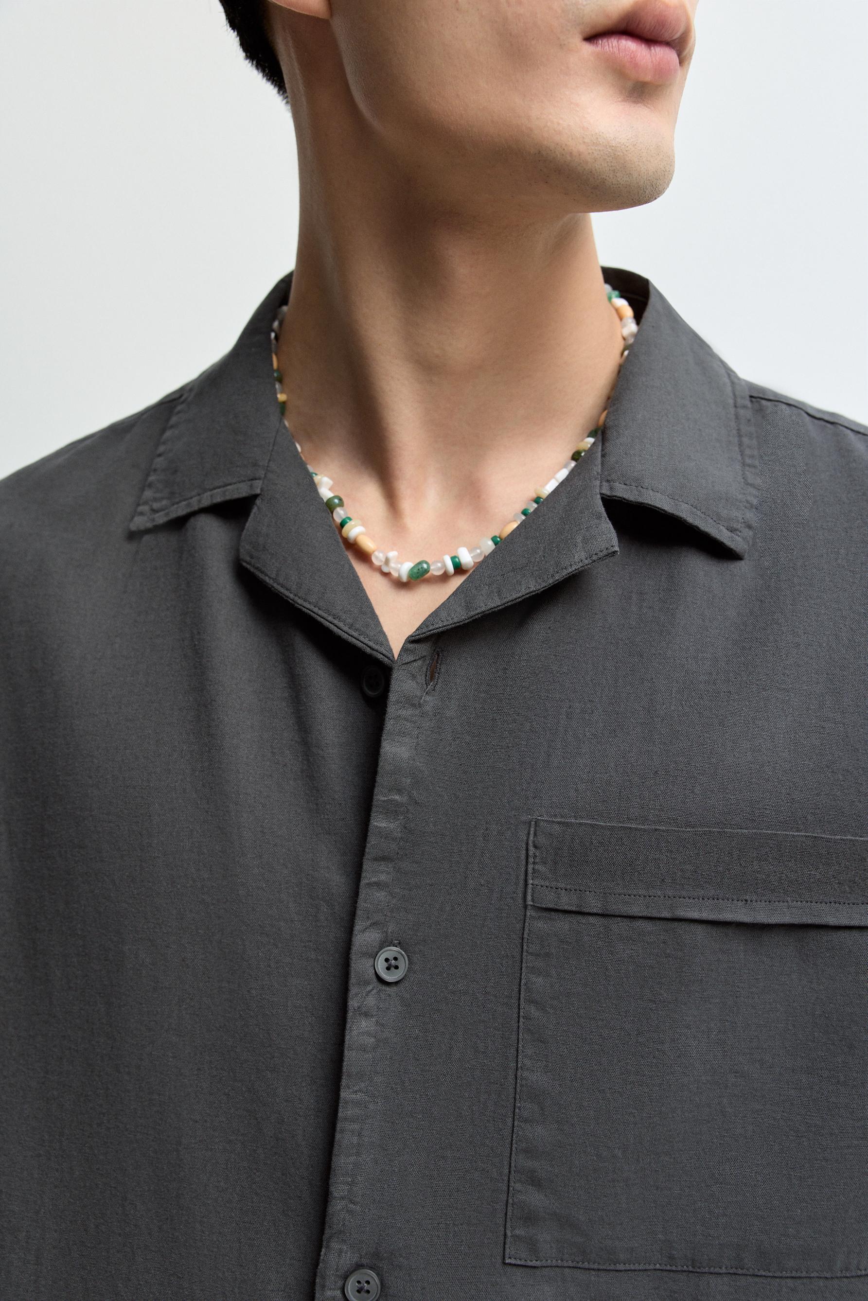 Linen-cotton resort shirt — PETROL BLUE