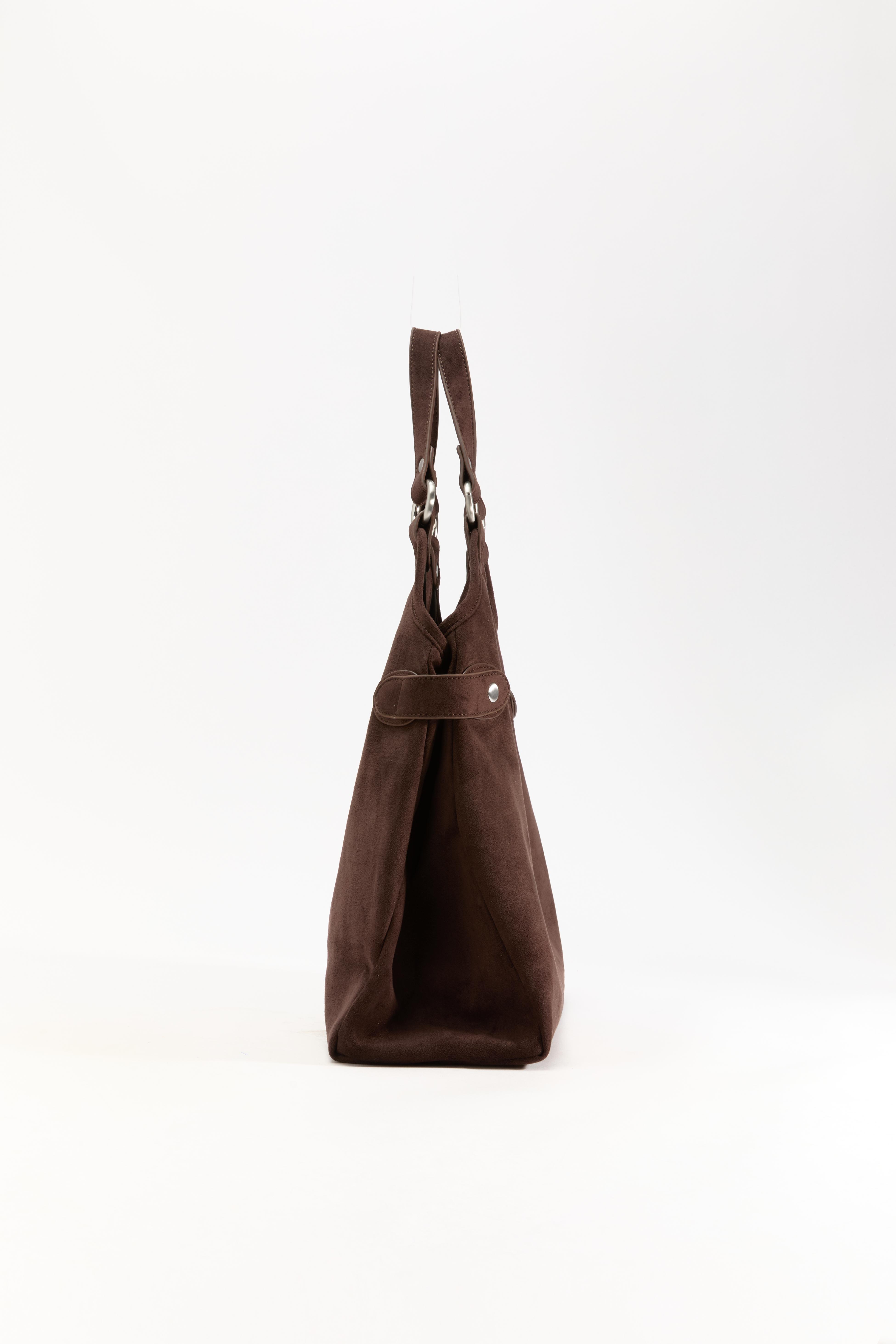 Faux suede ring shopper bag — BROWN