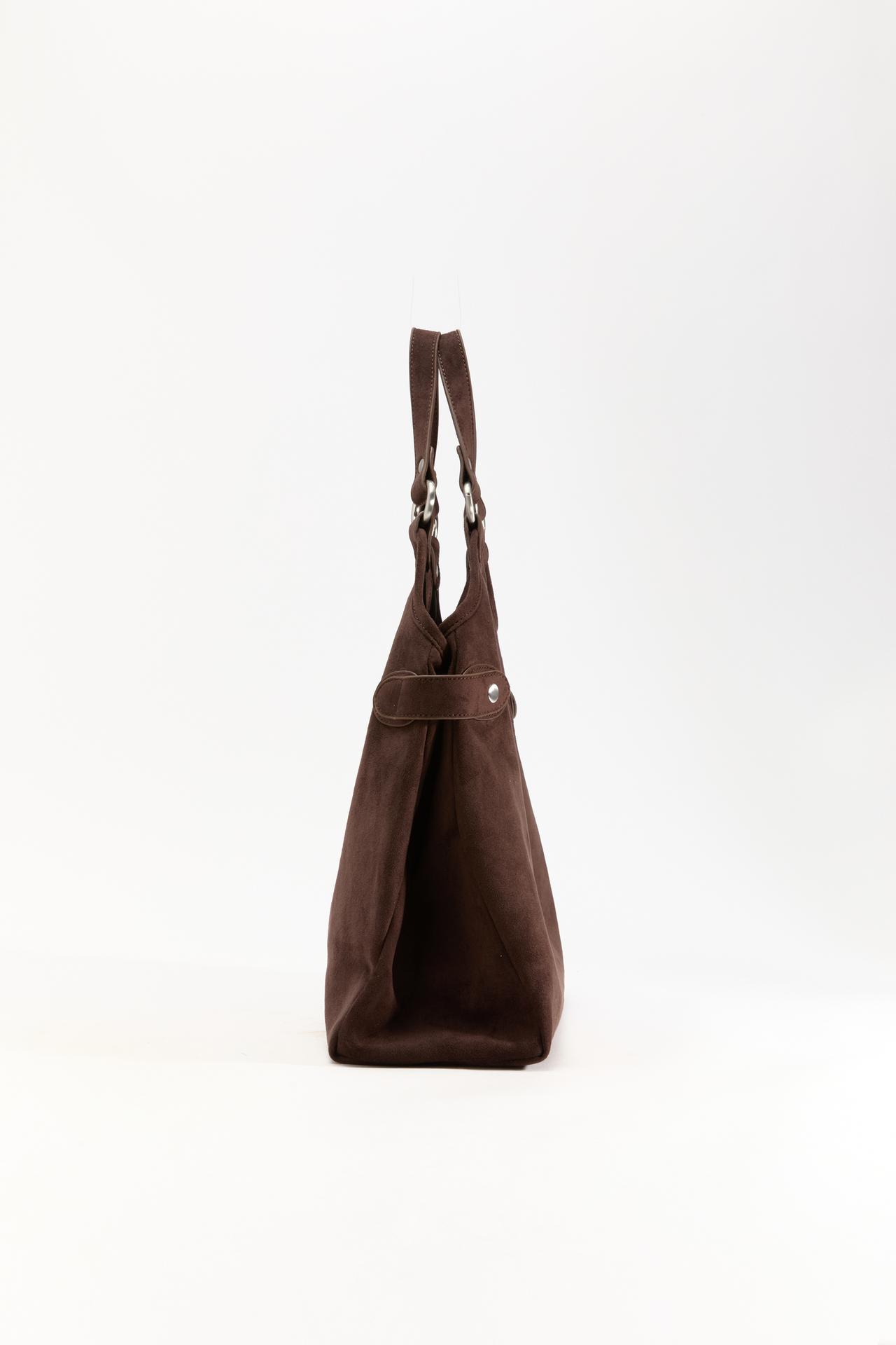 Faux suede ring shopper bag — BROWN