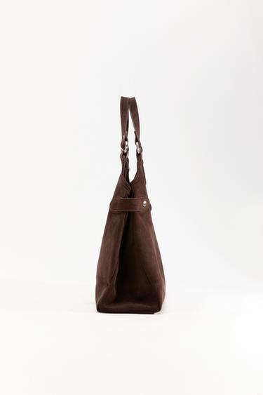 Faux suede ring shopper bag — BROWN 3