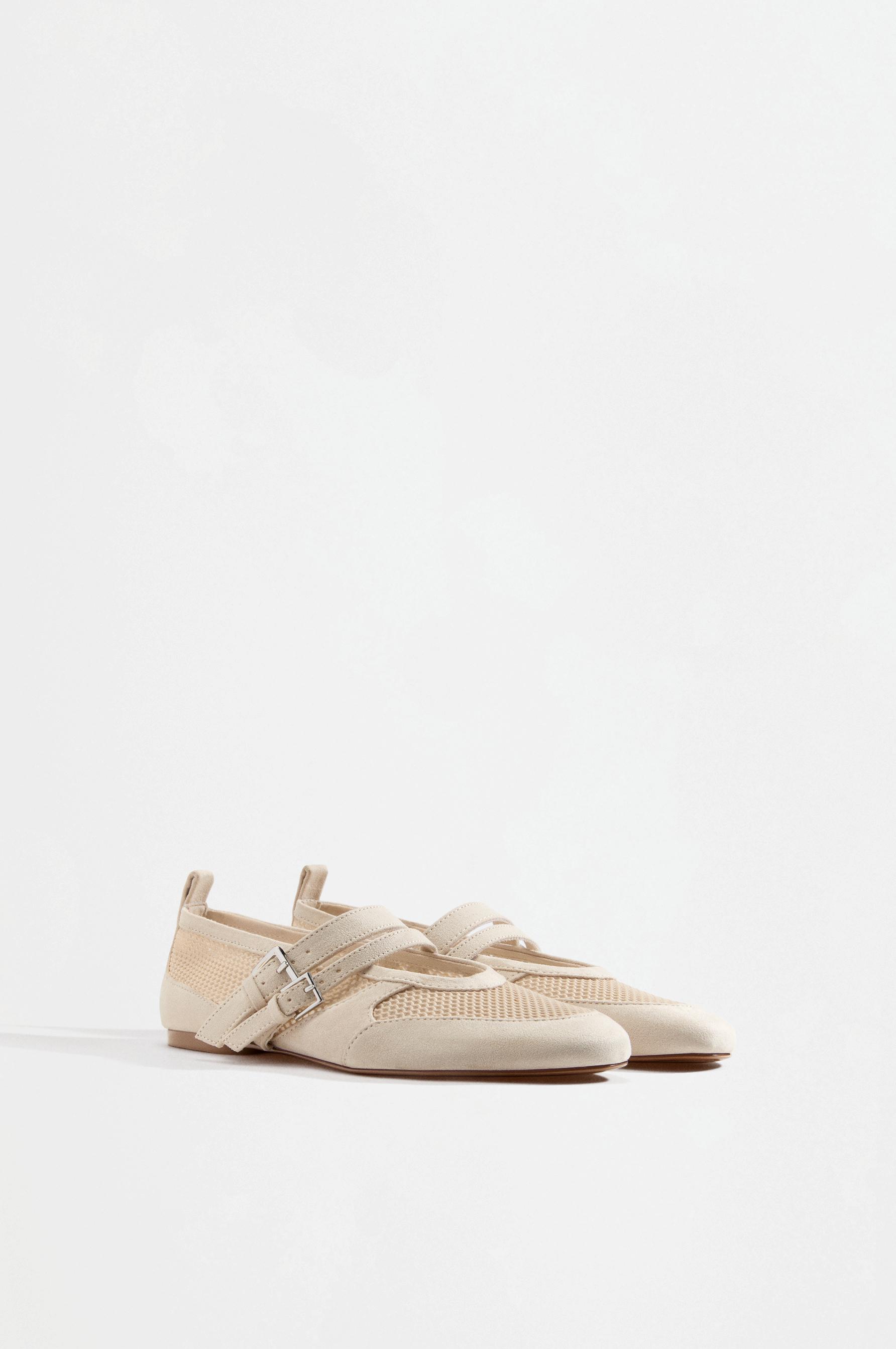 Double-strap mesh ballet flats — ECRU