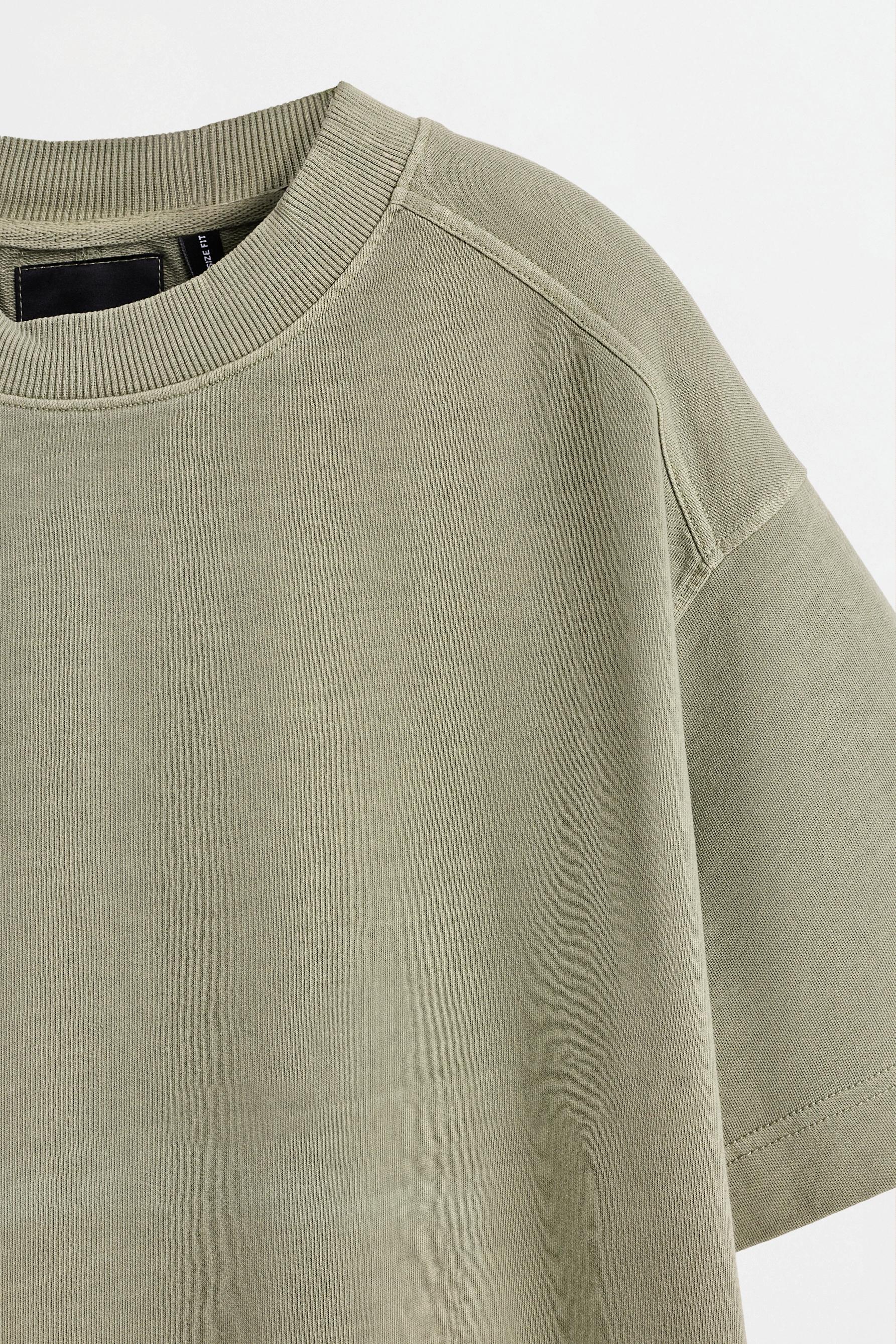 Faded-effect short sleeve sweatshirt — PALE KHAKI
