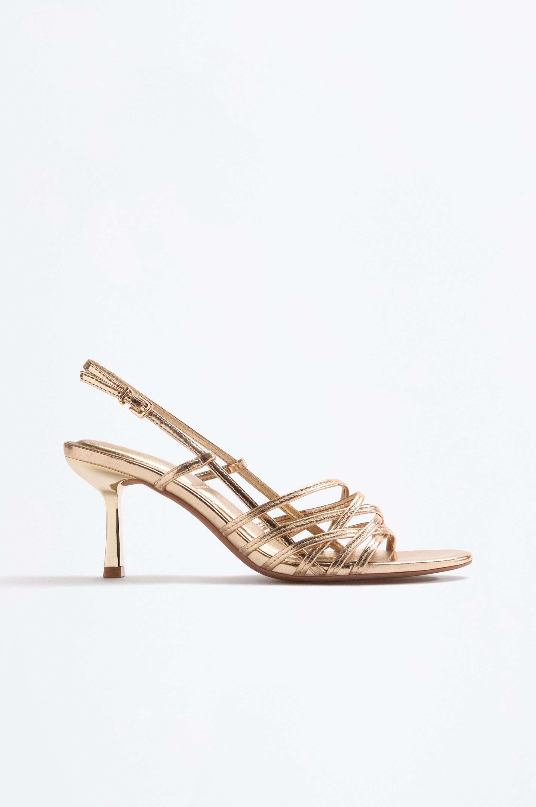 Gold multi-strap heeled sandals — GOLD