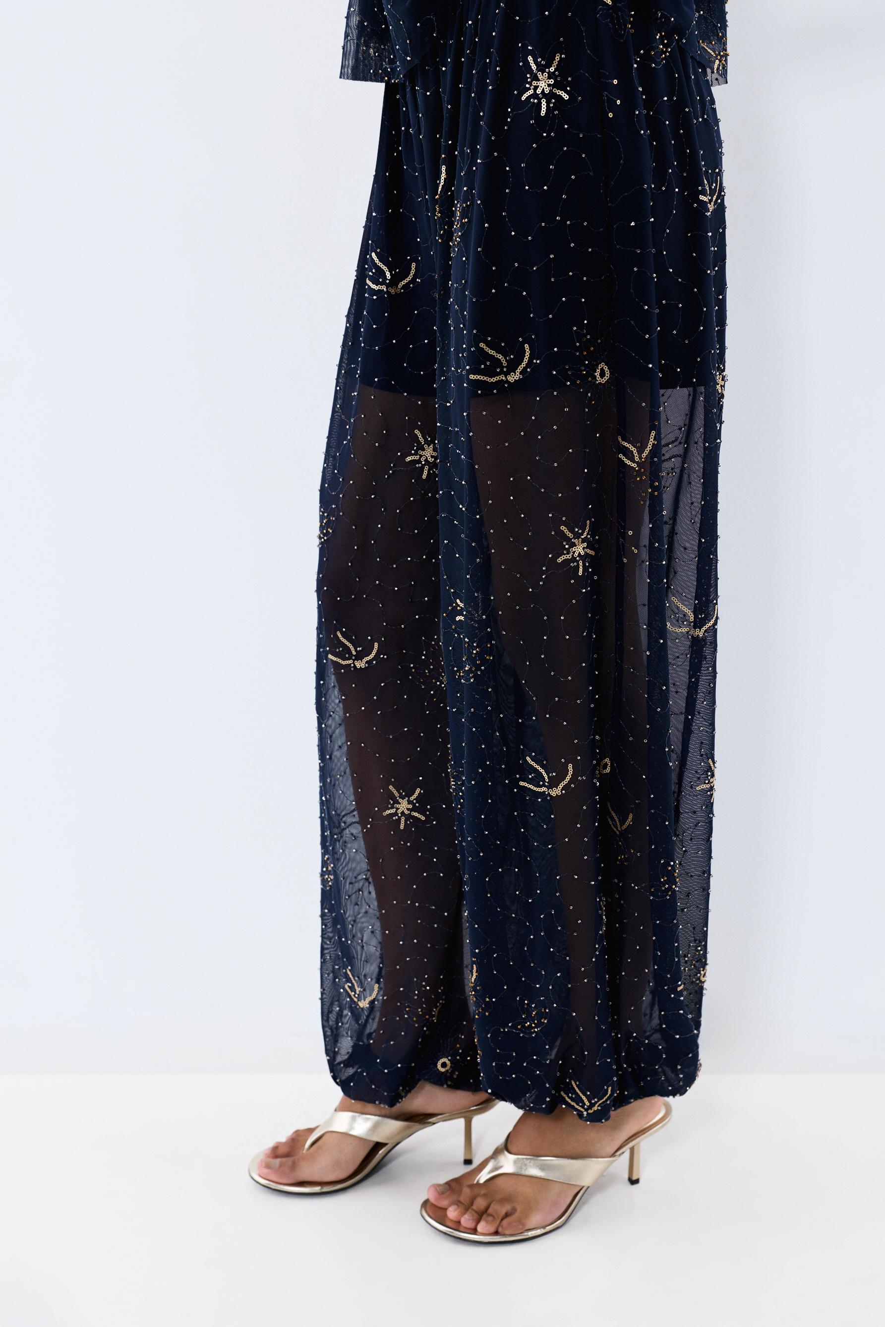 Rhinestone embroidered sarouel trousers — DARK NAVY