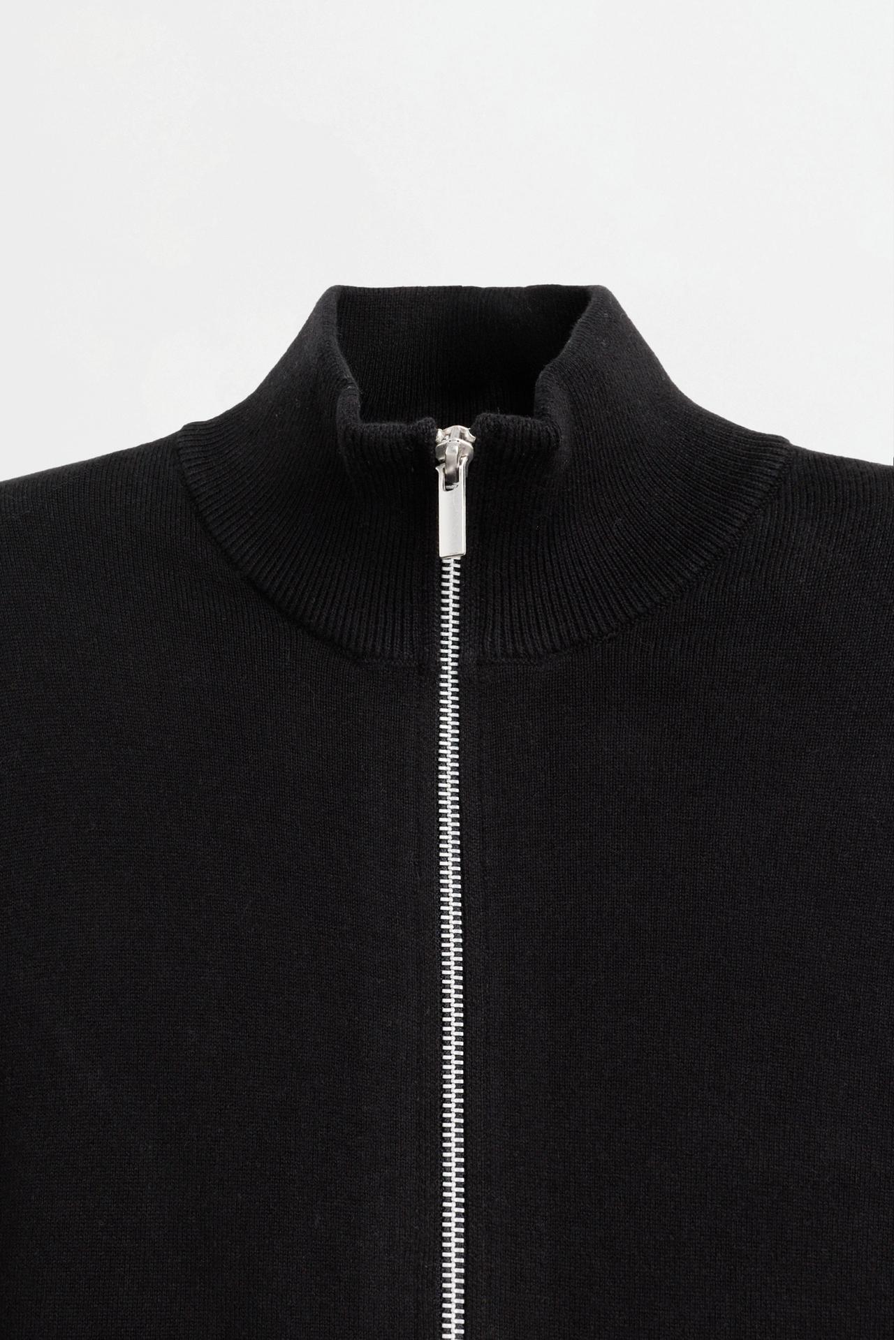 Mock-neck zip sweater — BLACK
