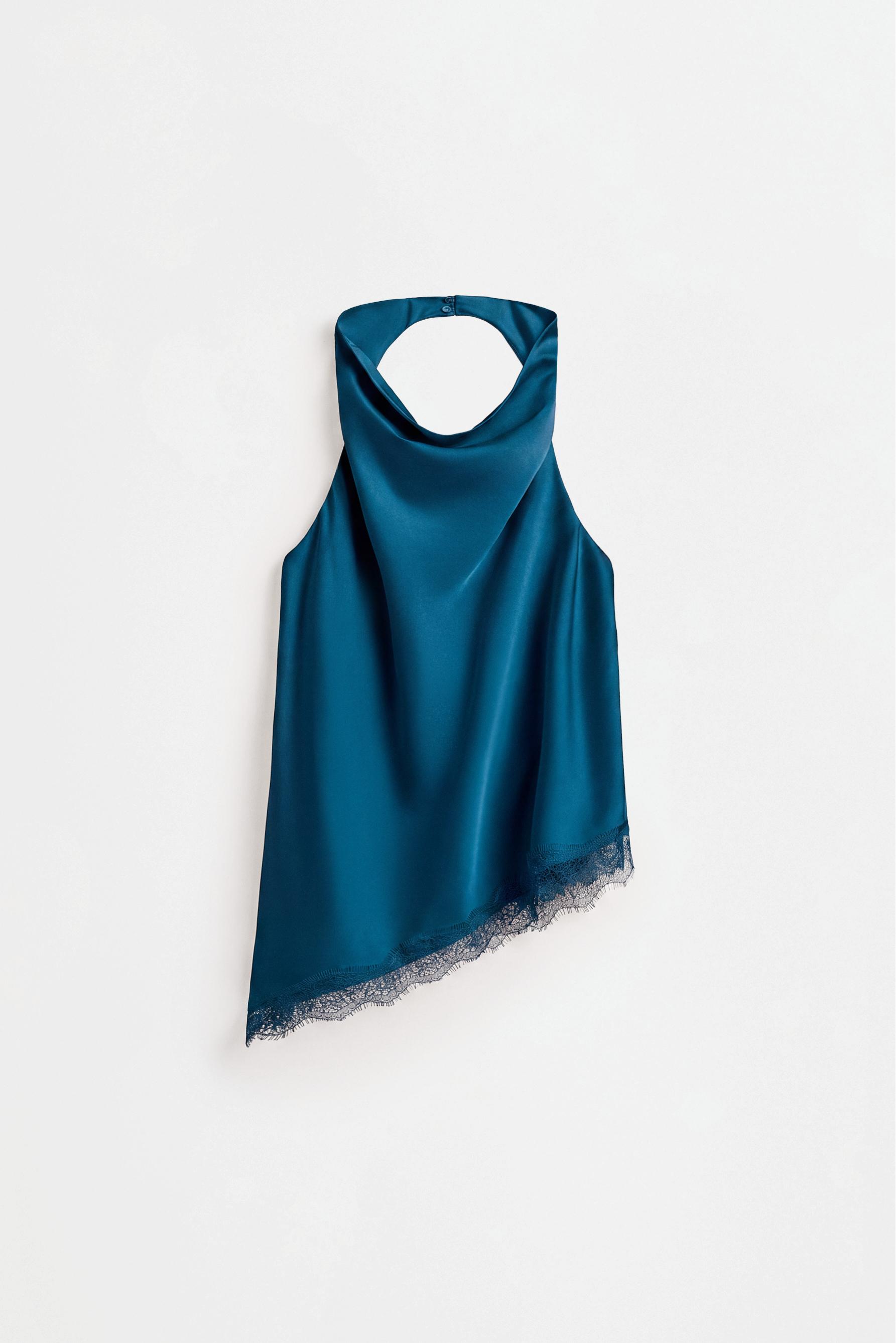 Satin halter top — GREENISH BLUE