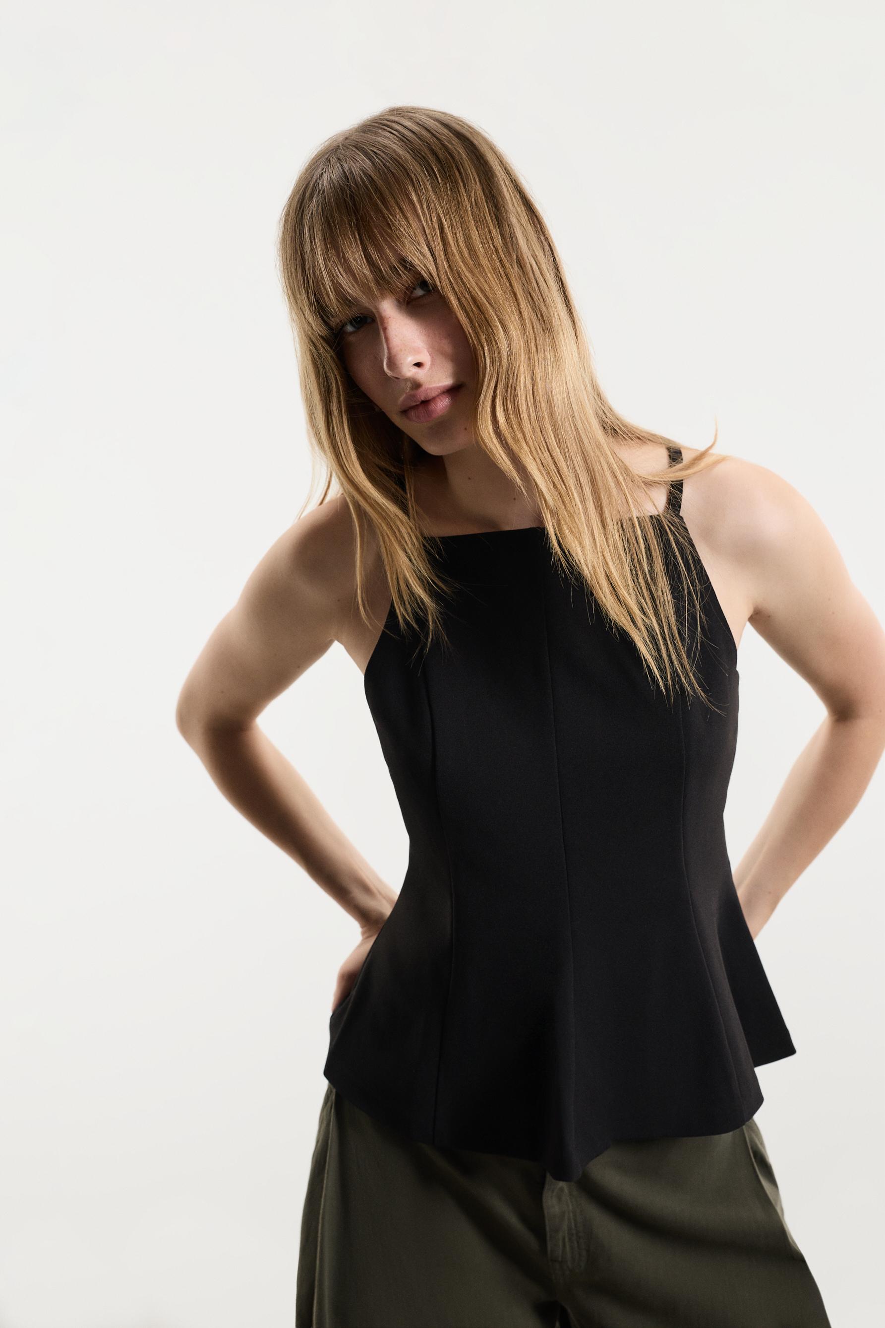 Peplum halter top — BLACK