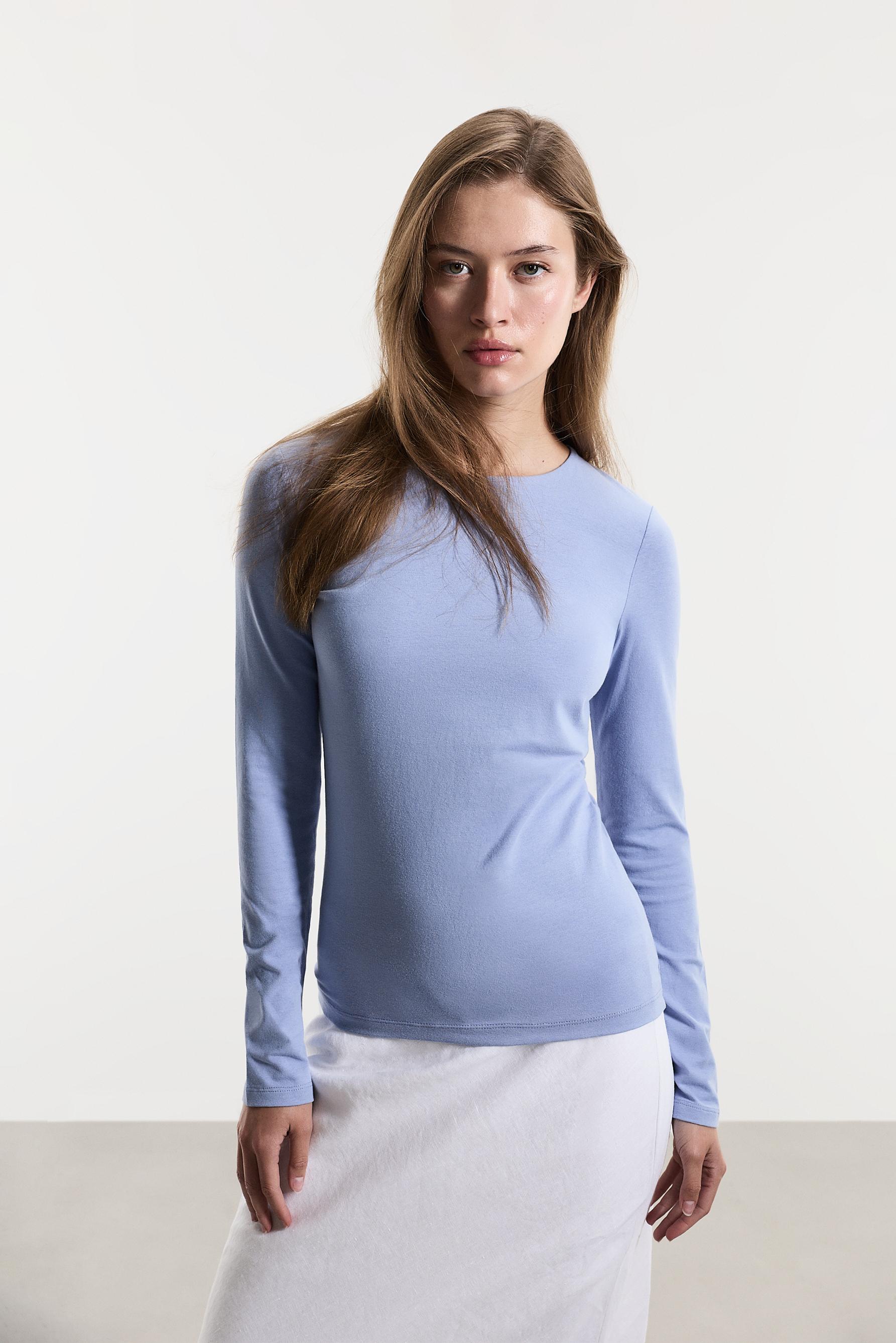 Round neck long sleeve T-shirt — PASTEL BLUE