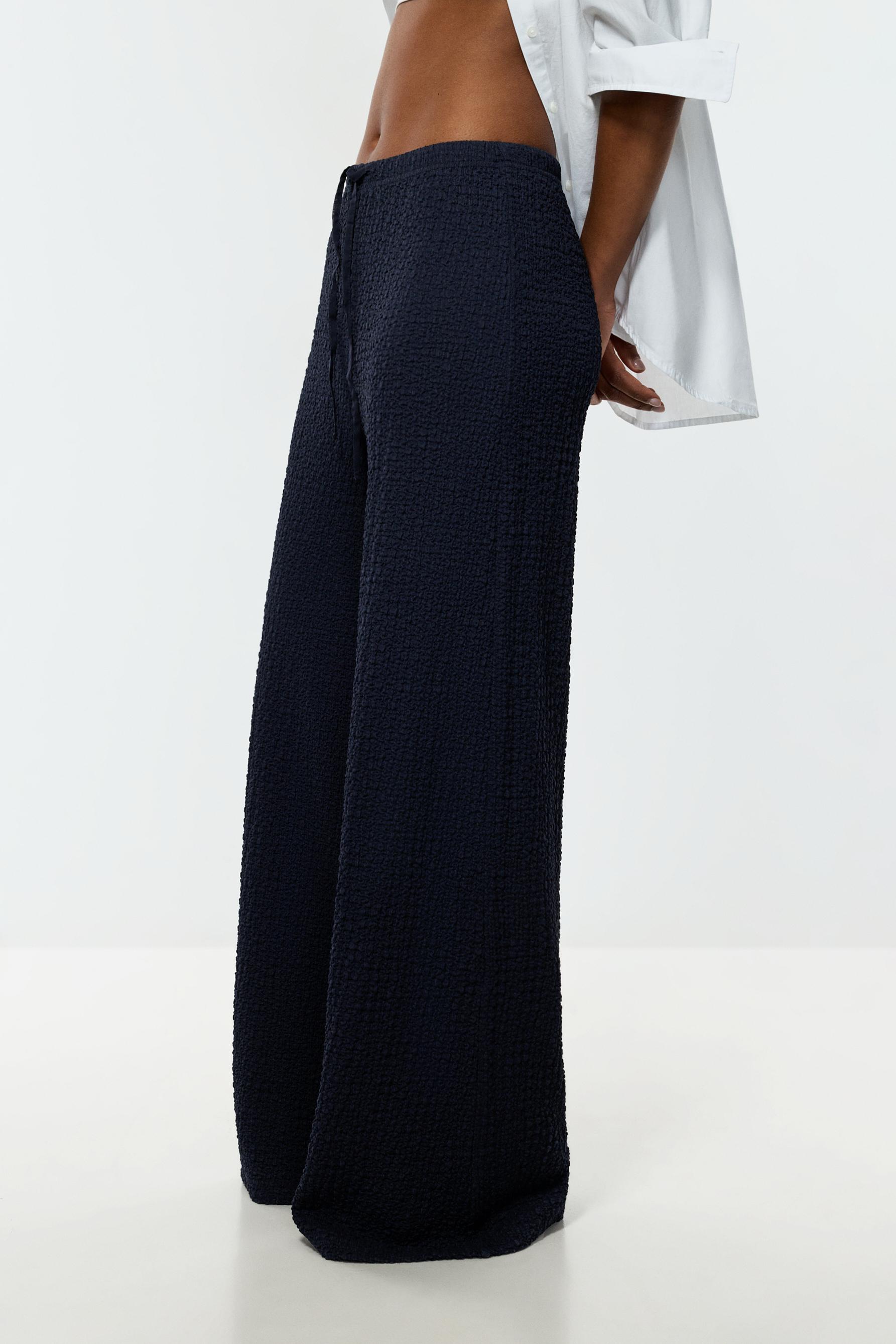 Textured wide-leg trousers — NAVY