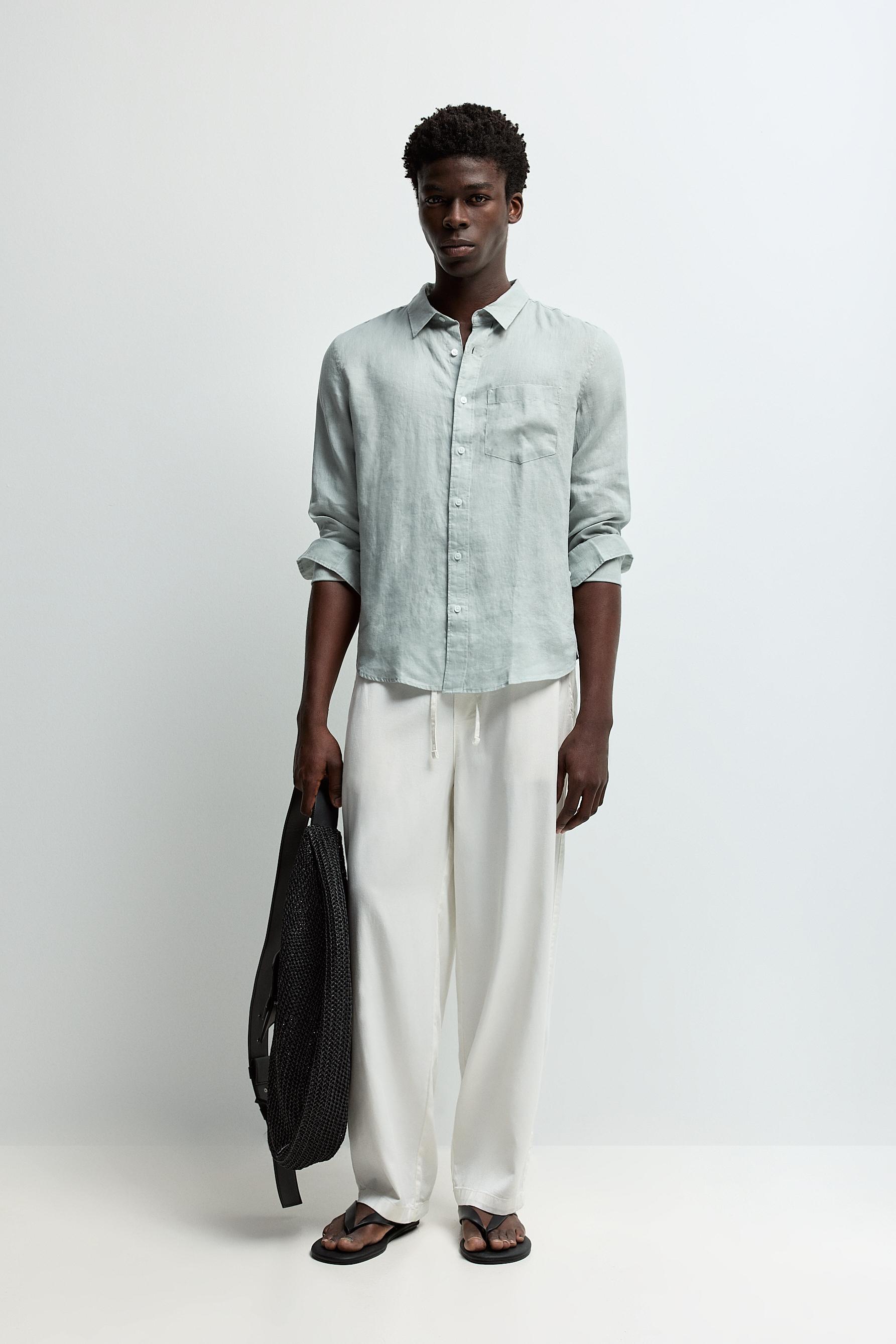 100% linen shirt — WATER GREEN