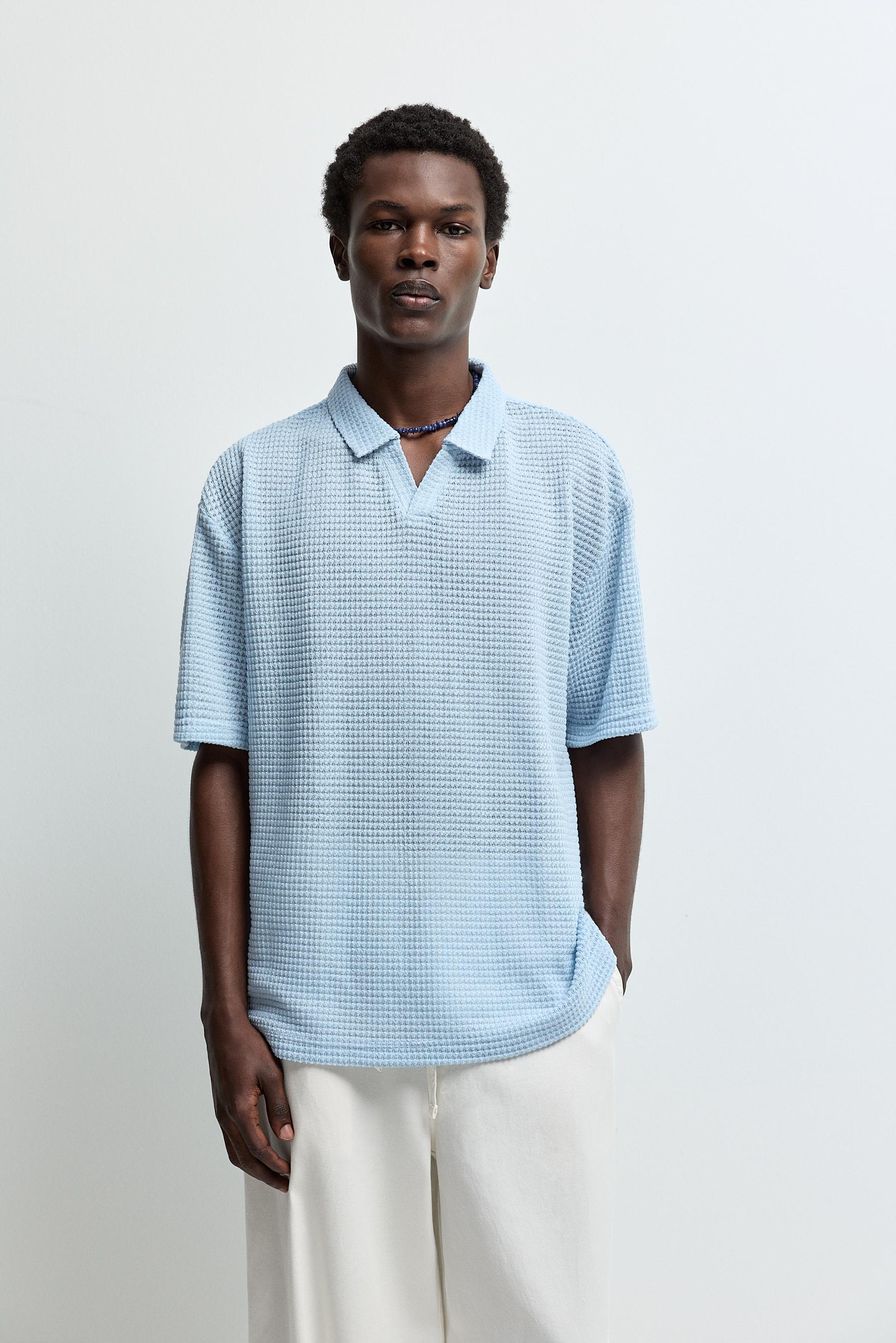 Textured polo shirt — PALE BLUE