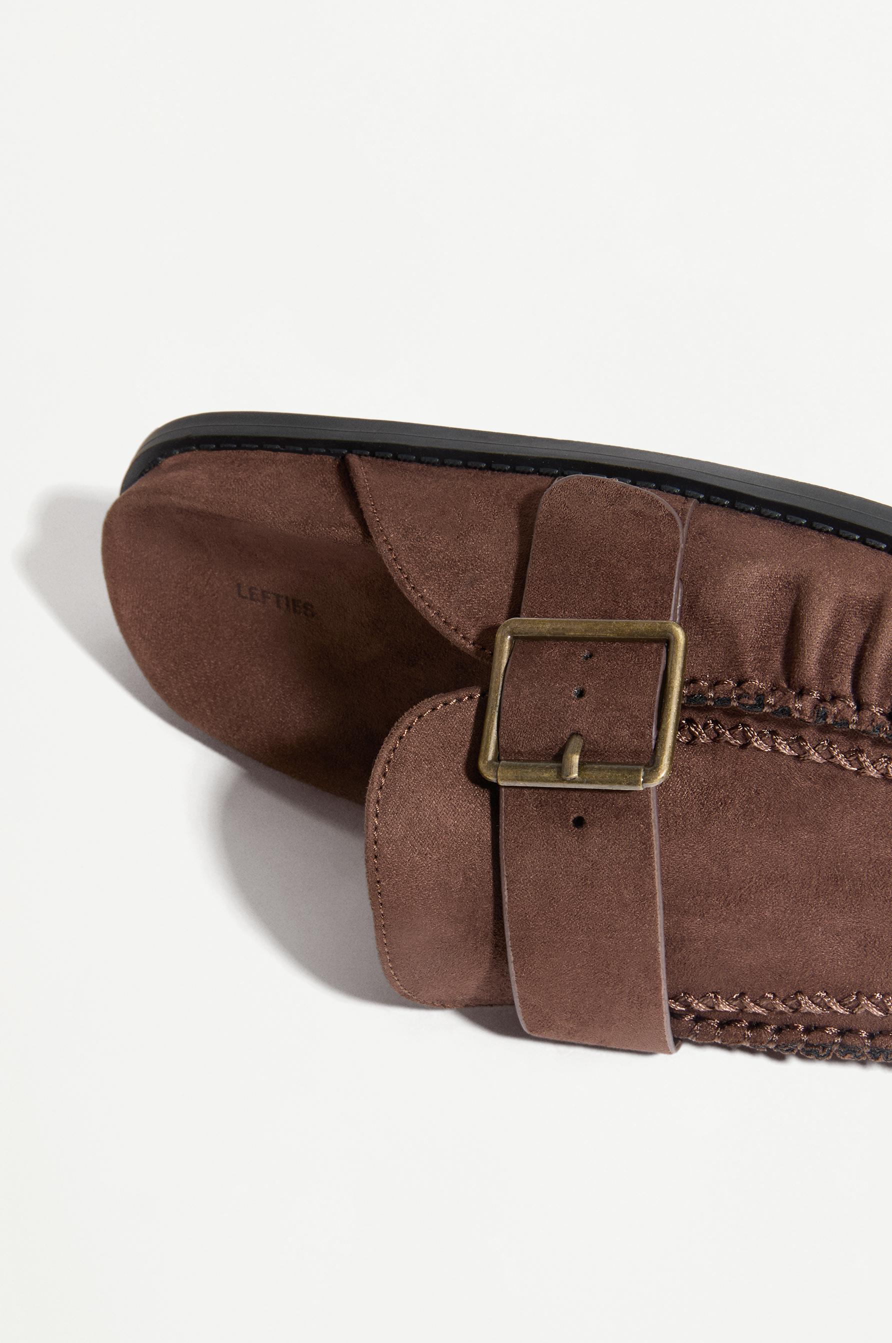 Faux suede buckle clogs — BROWN