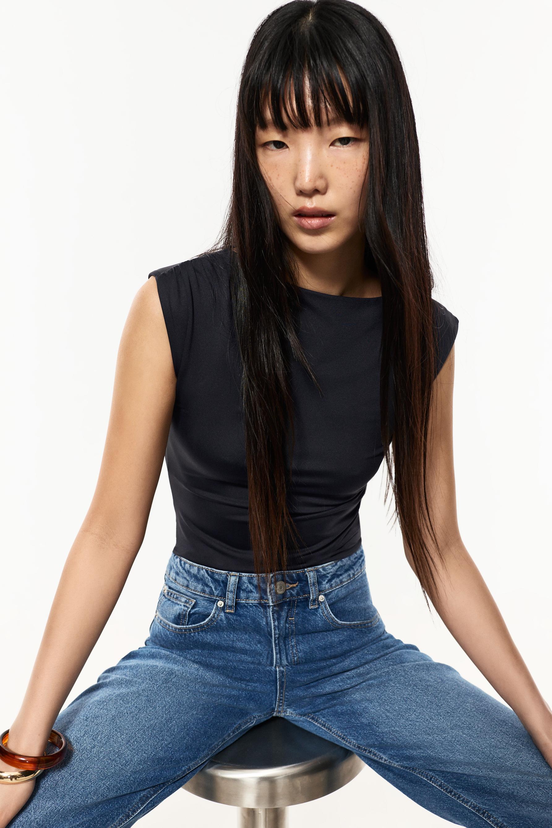 Polyamide sleeveless bodysuit — BLACK