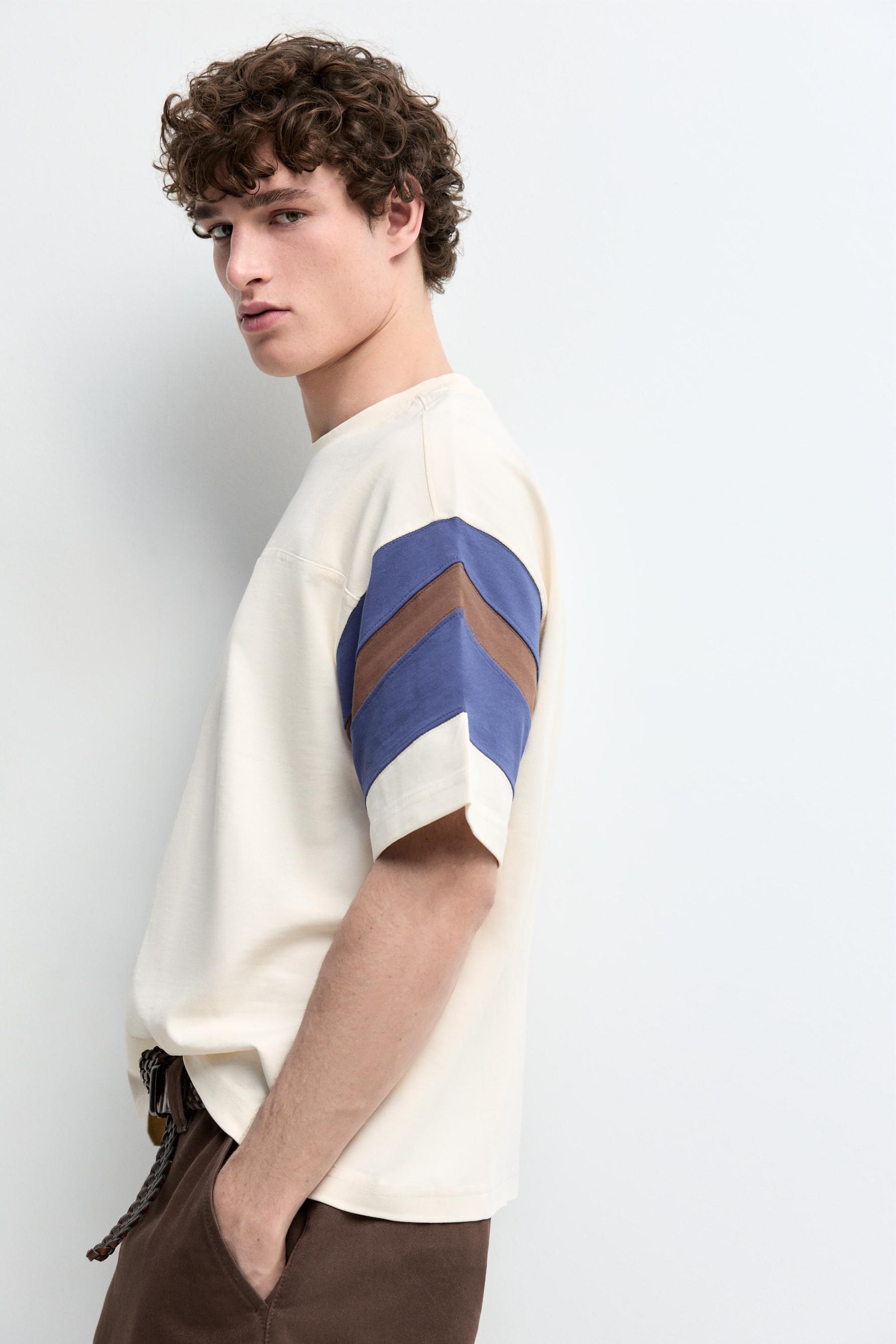 Color block band T-shirt — LIGHT BEIGE