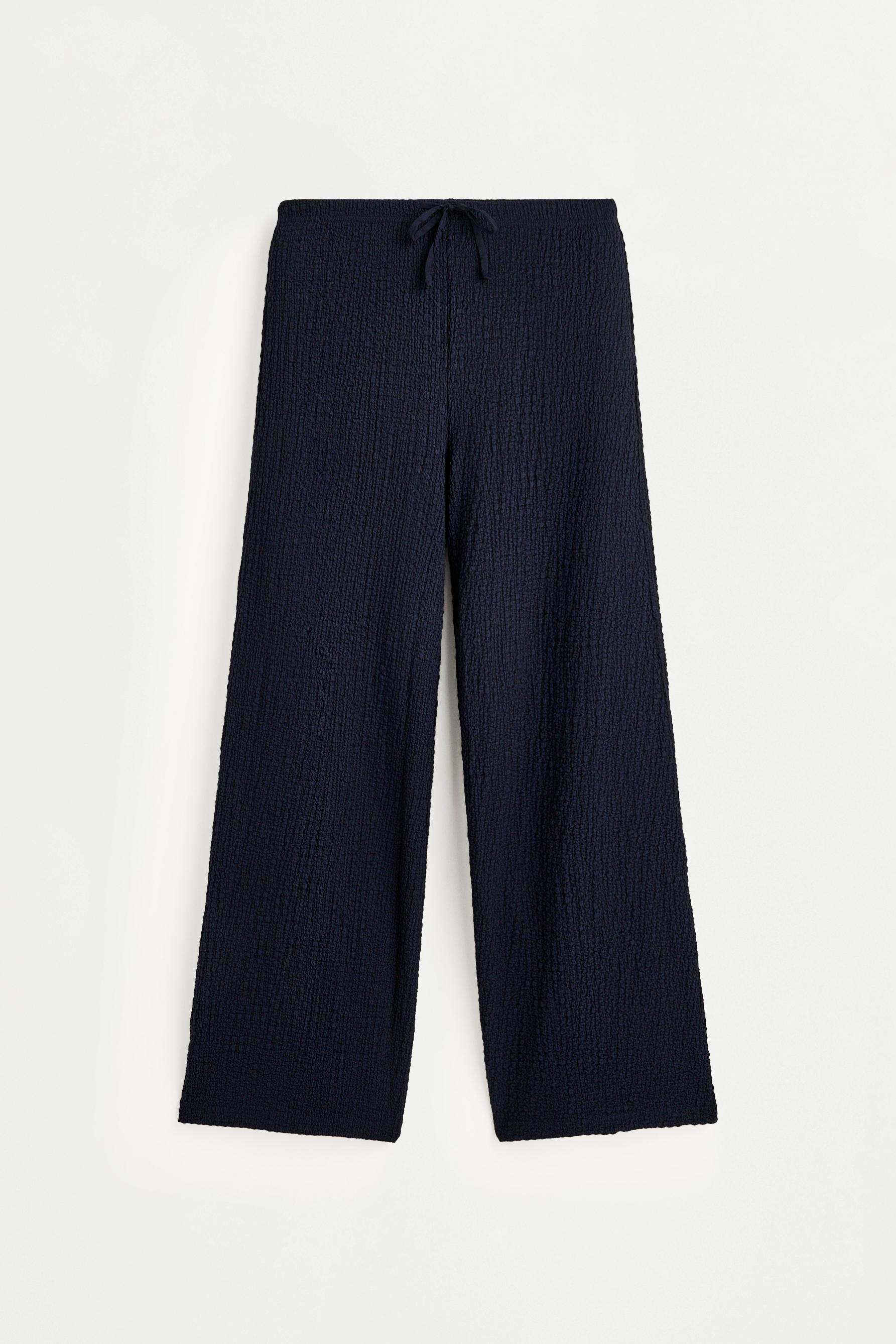 Textured wide-leg trousers — NAVY