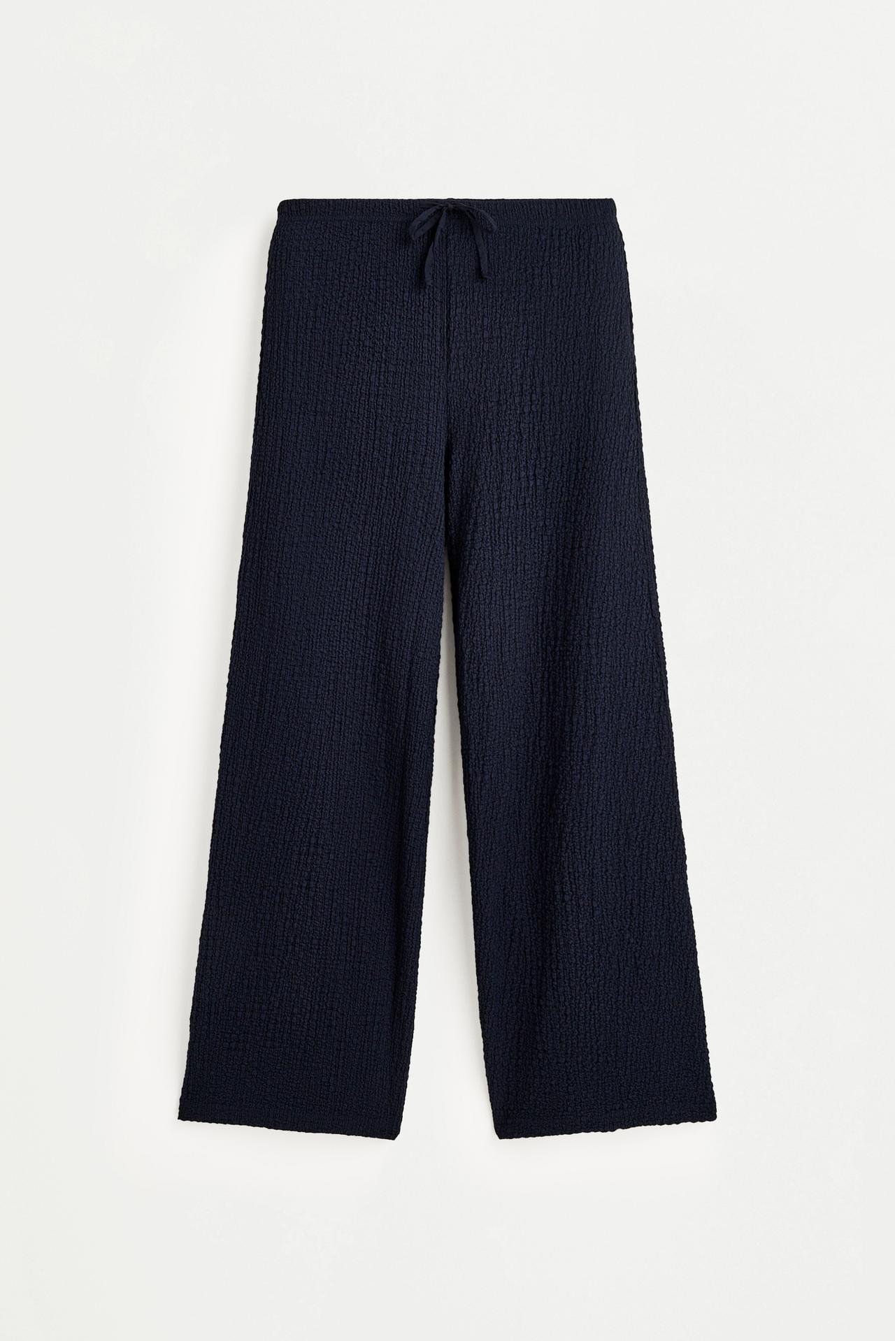 Textured wide-leg trousers — NAVY
