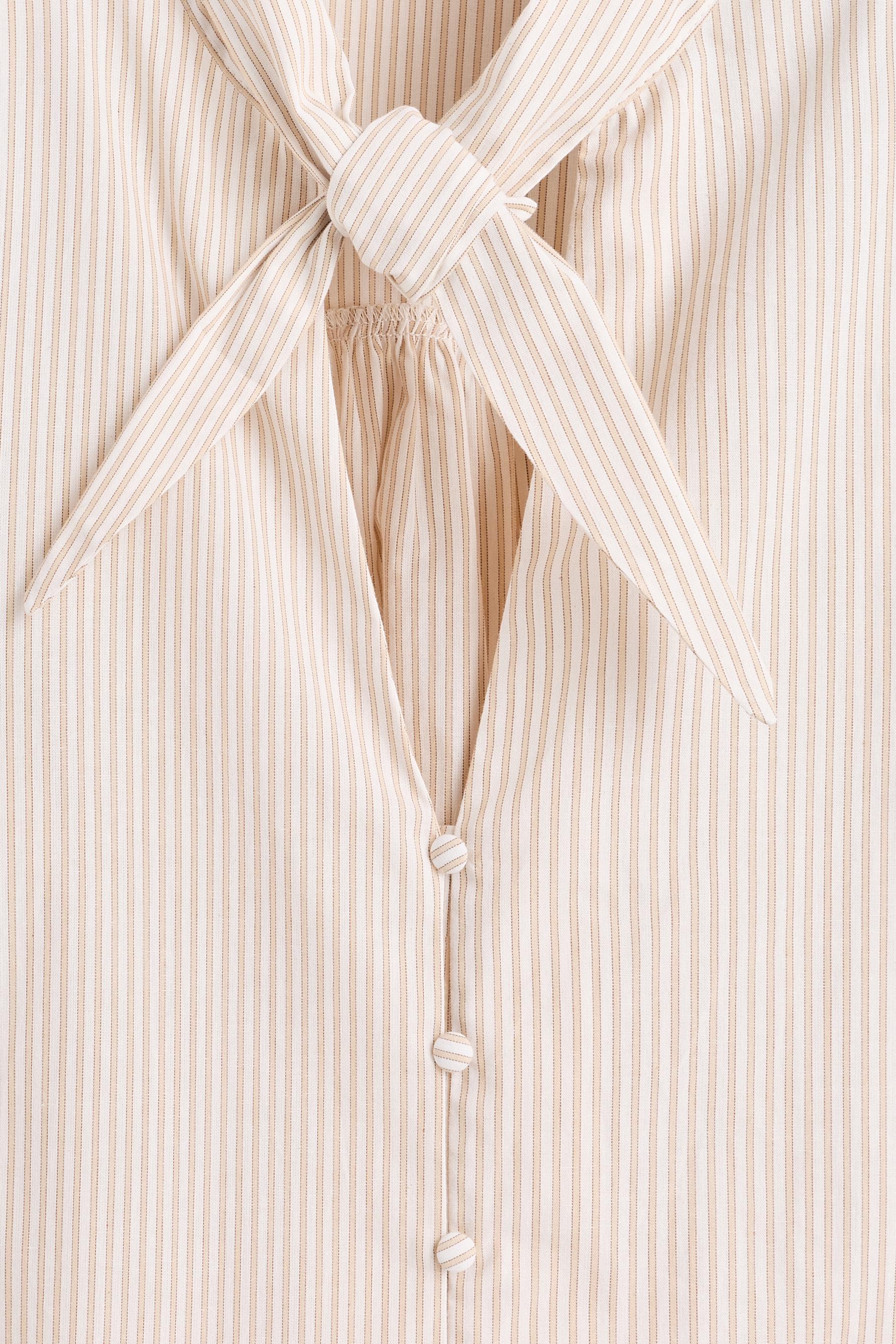 Tie-neck shirt — ECRU/BROWN