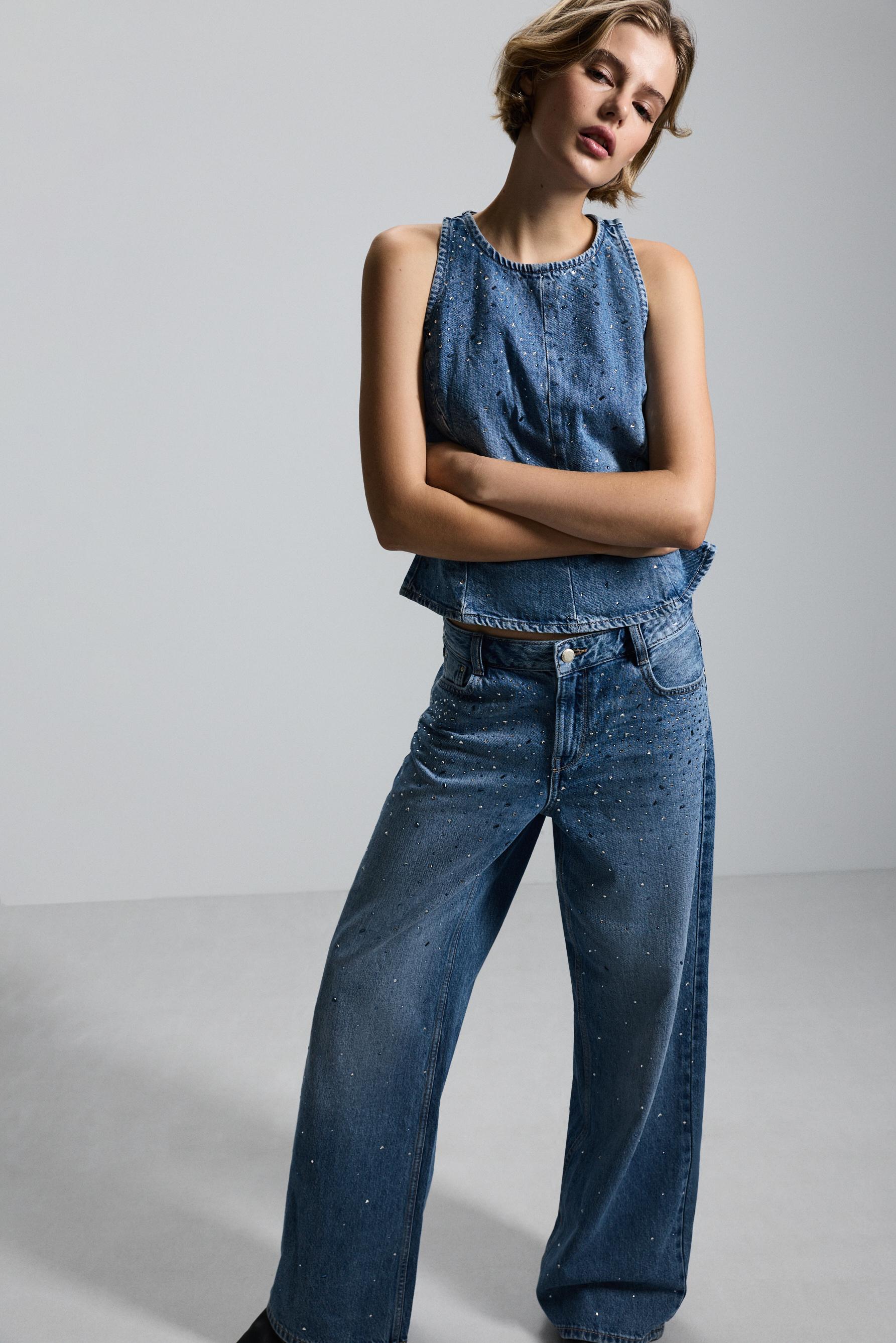 Rhinestone wide-leg jeans — DARK BLUE