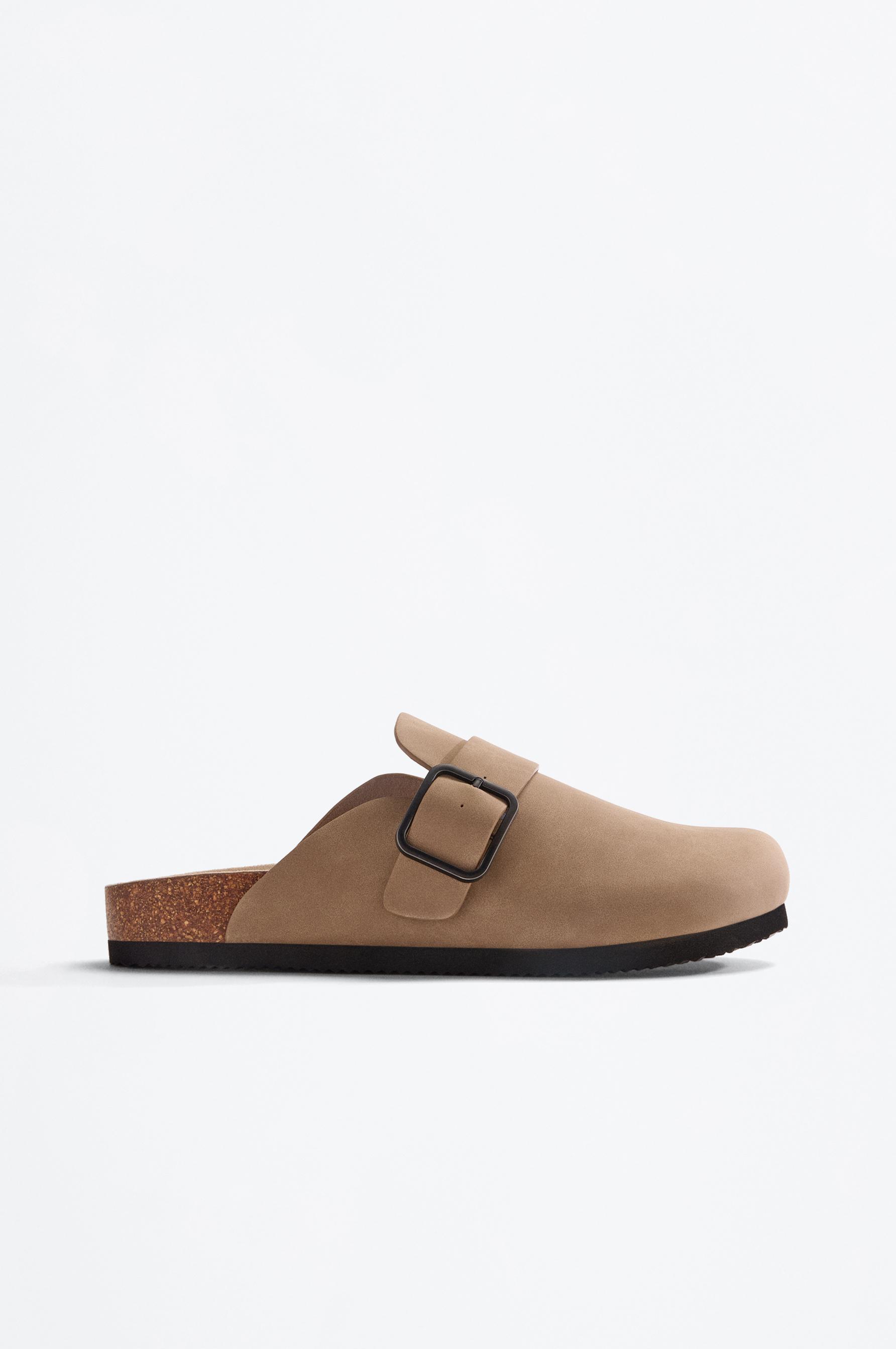 Faux suede buckle clog — BEIGE