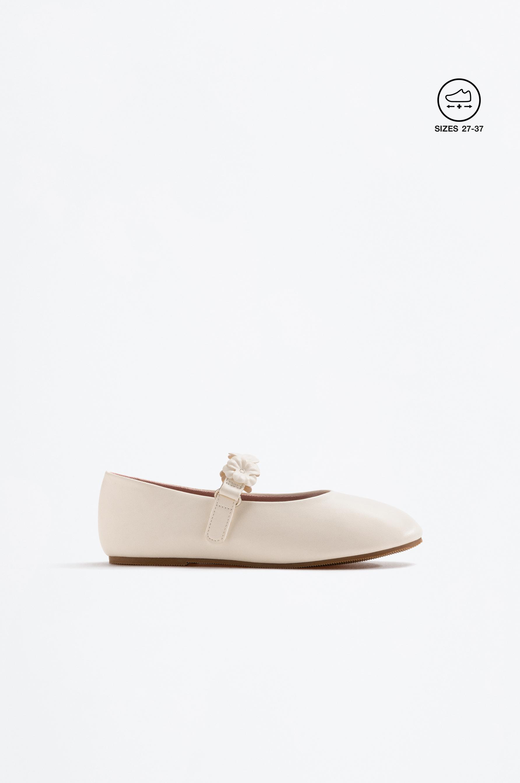 Flower detail Mary Jane ballet flats — WHITE