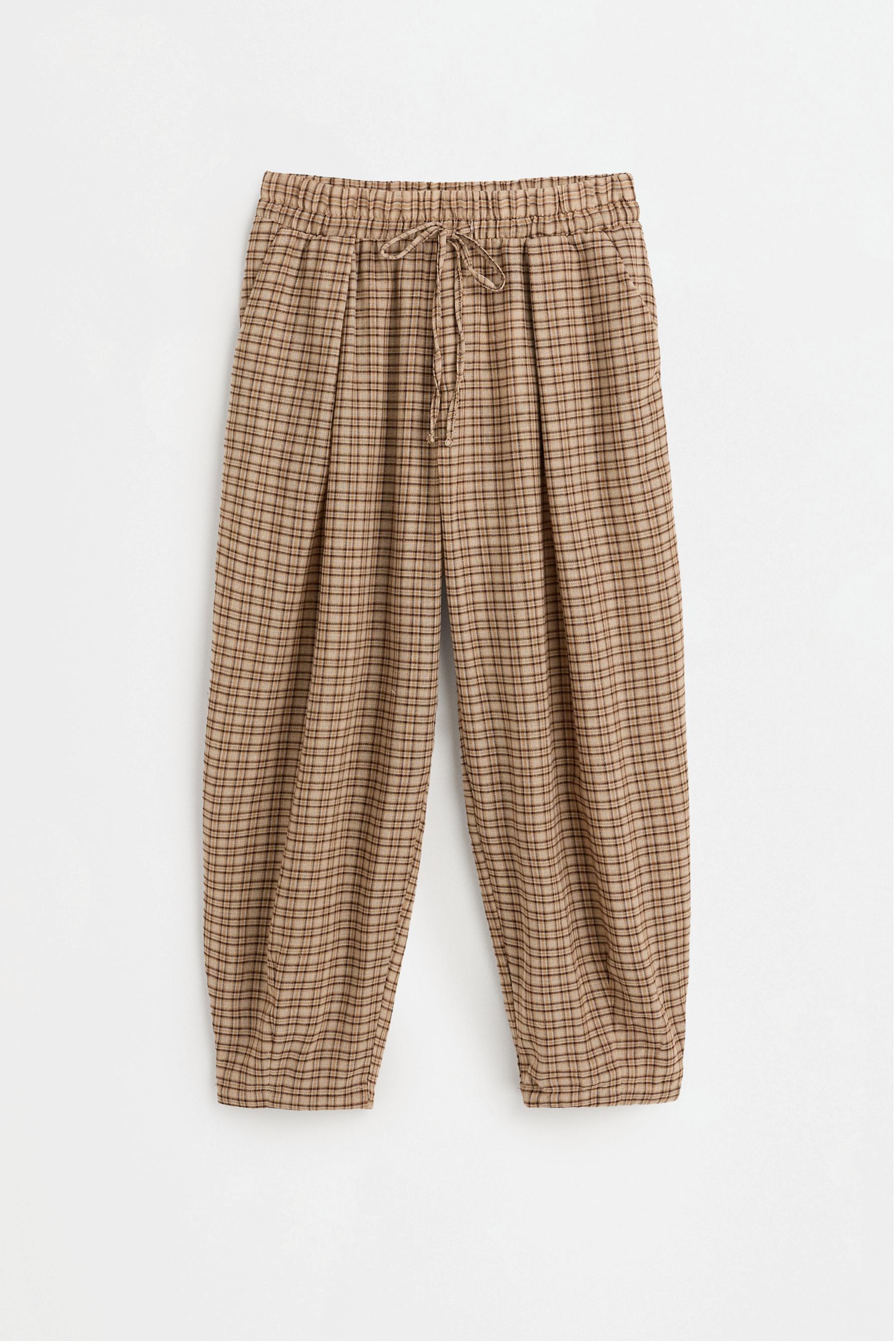 Balloon fit checked joggers — BEIGE