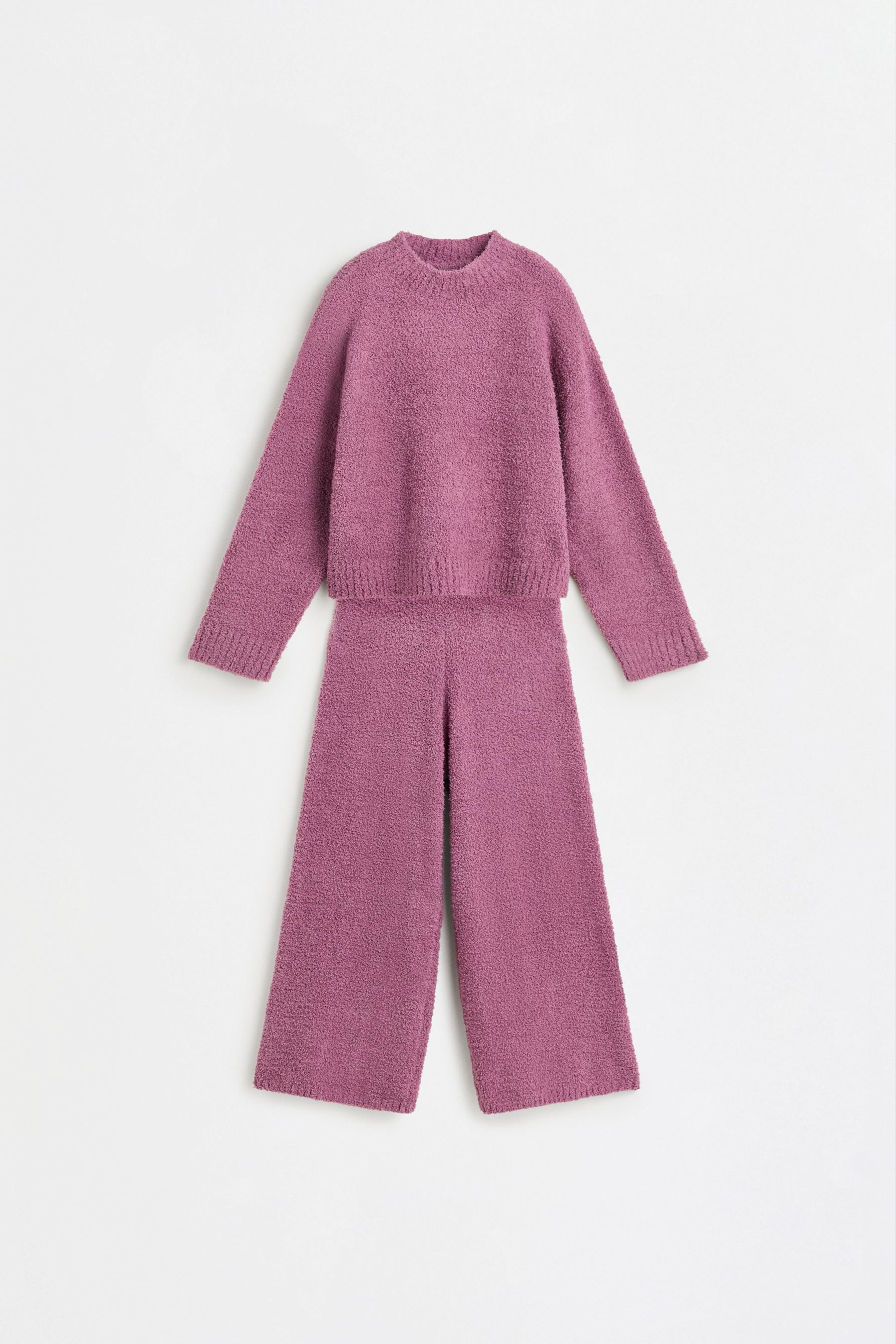 Bouclé knit sweater and trousers set — DARK PINK