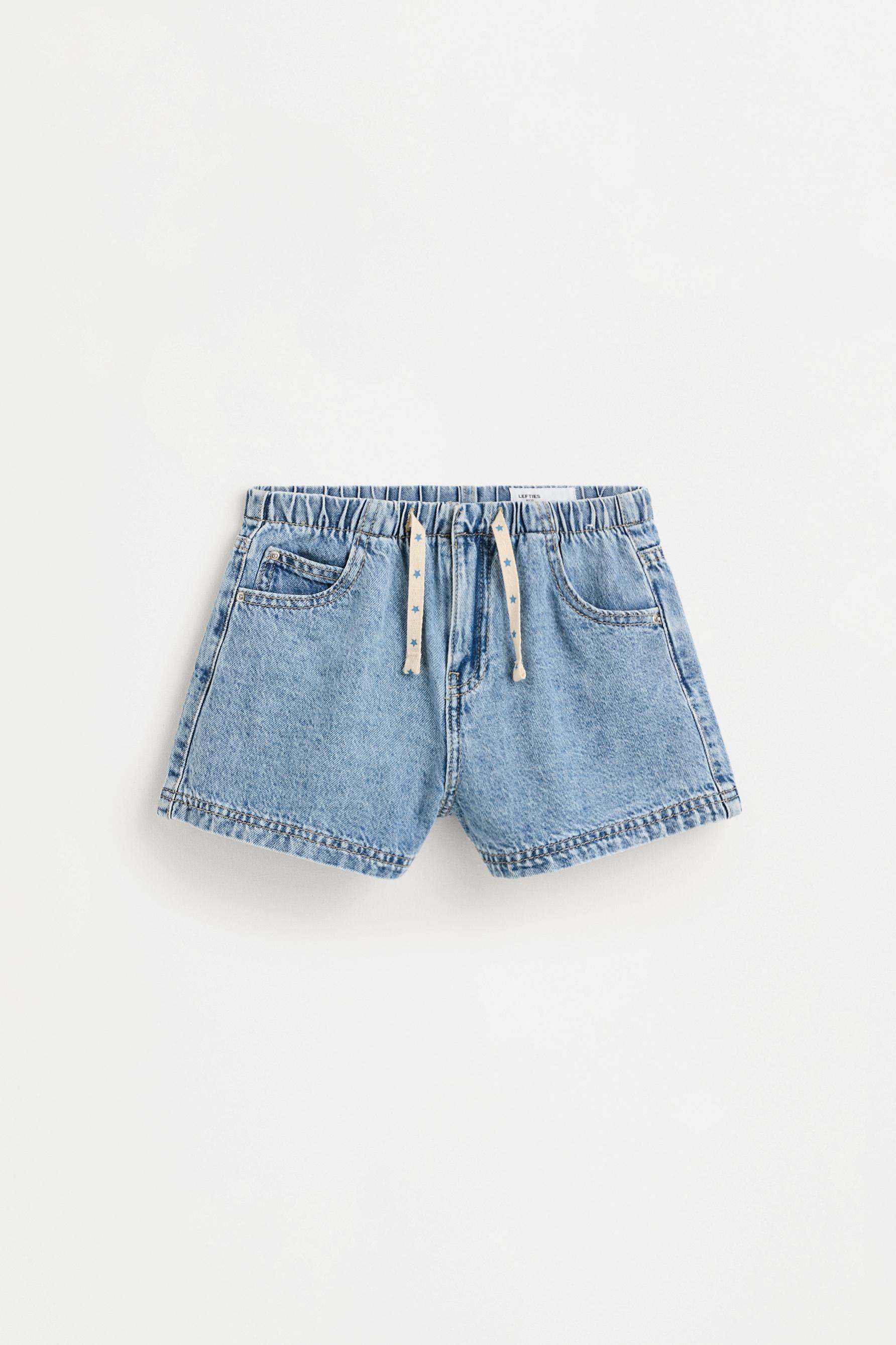 Elastic waist denim shorts — MEDIUM BLUE