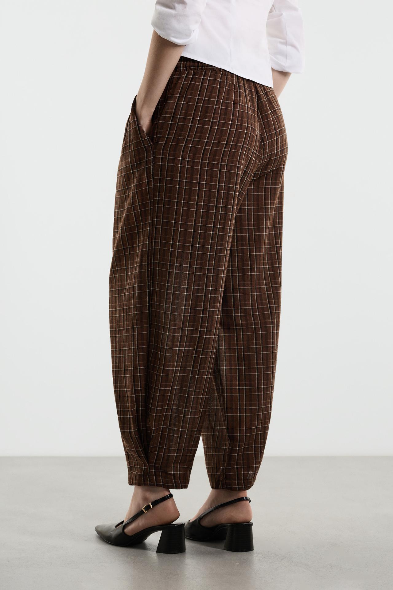 Balloon fit checked joggers — BROWN