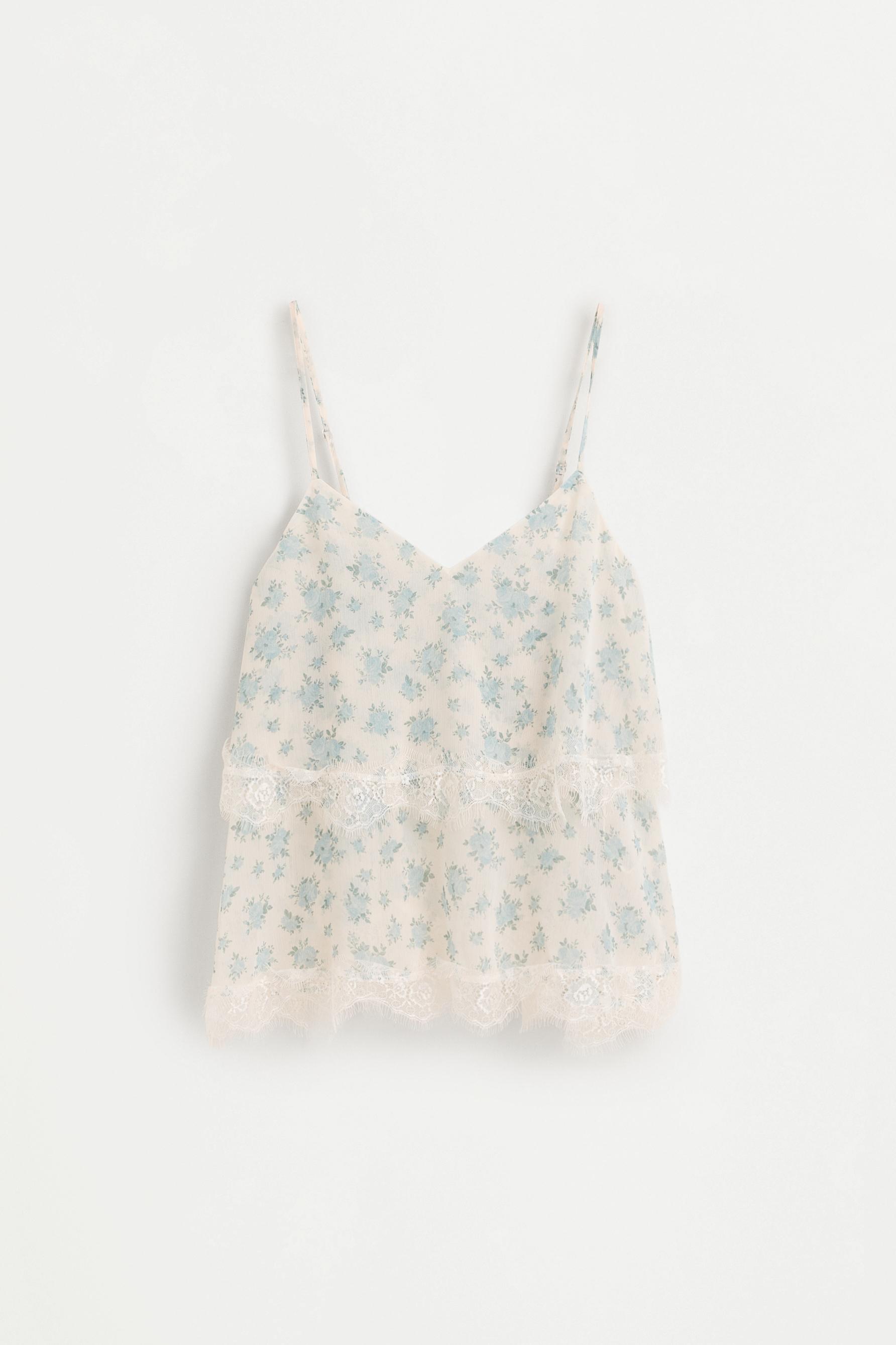 Floral lace-detail top — WHITE/TURQUOISE