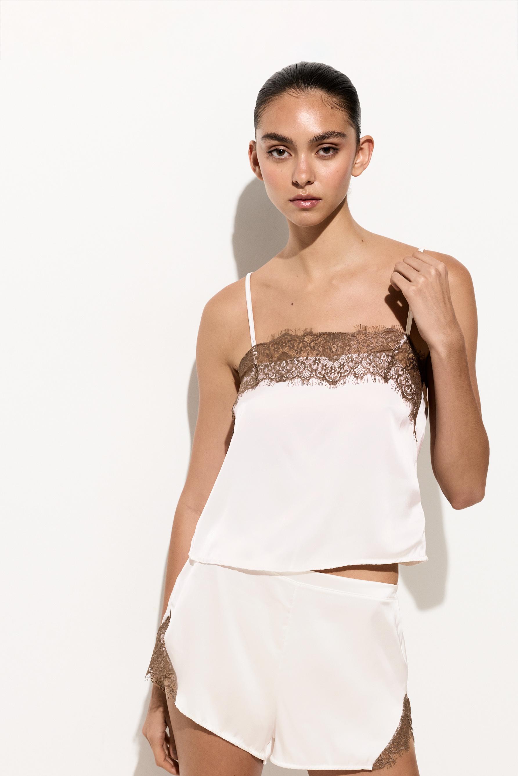 Satin lace top — WHITE
