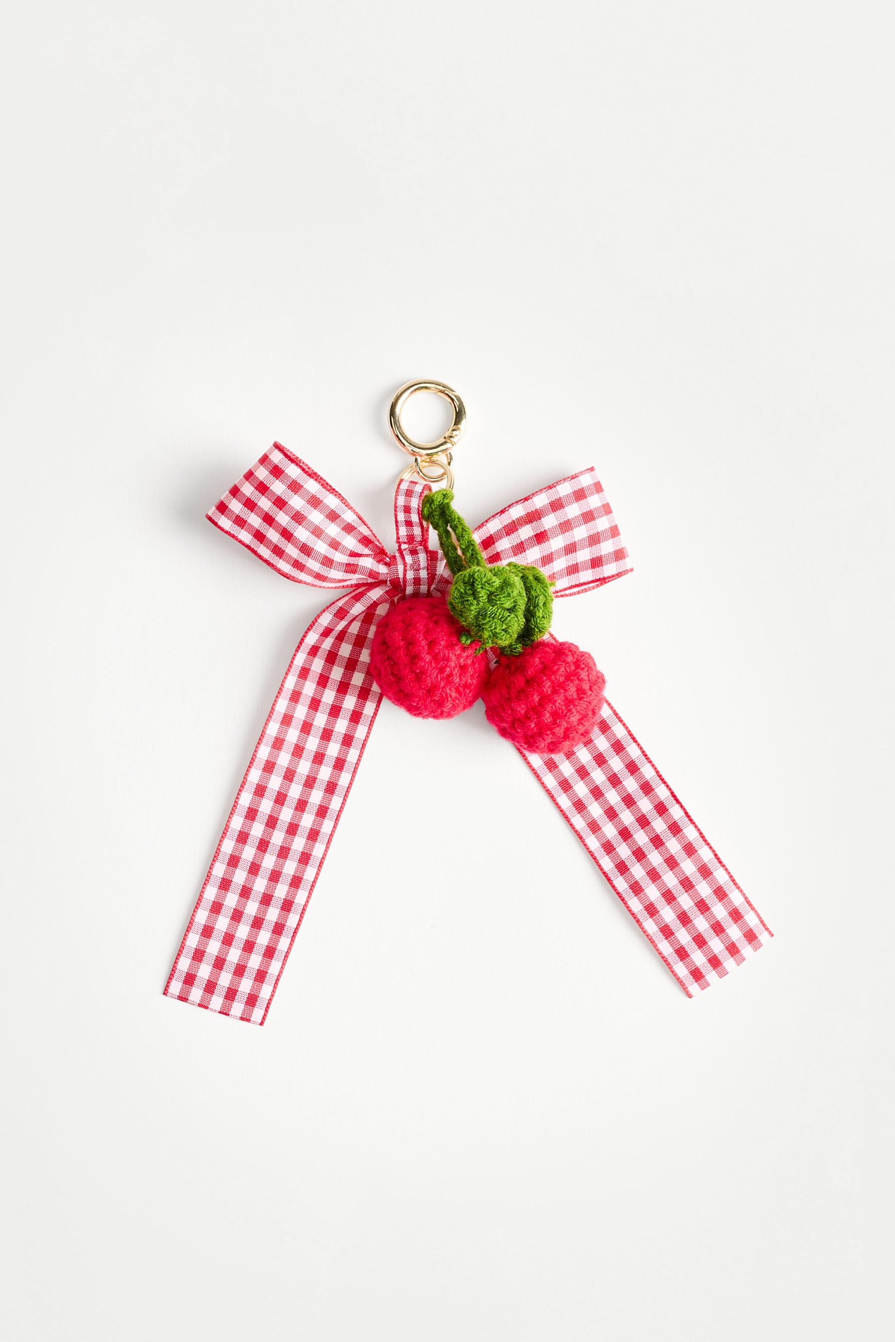 Cherry and bow key ring — RED