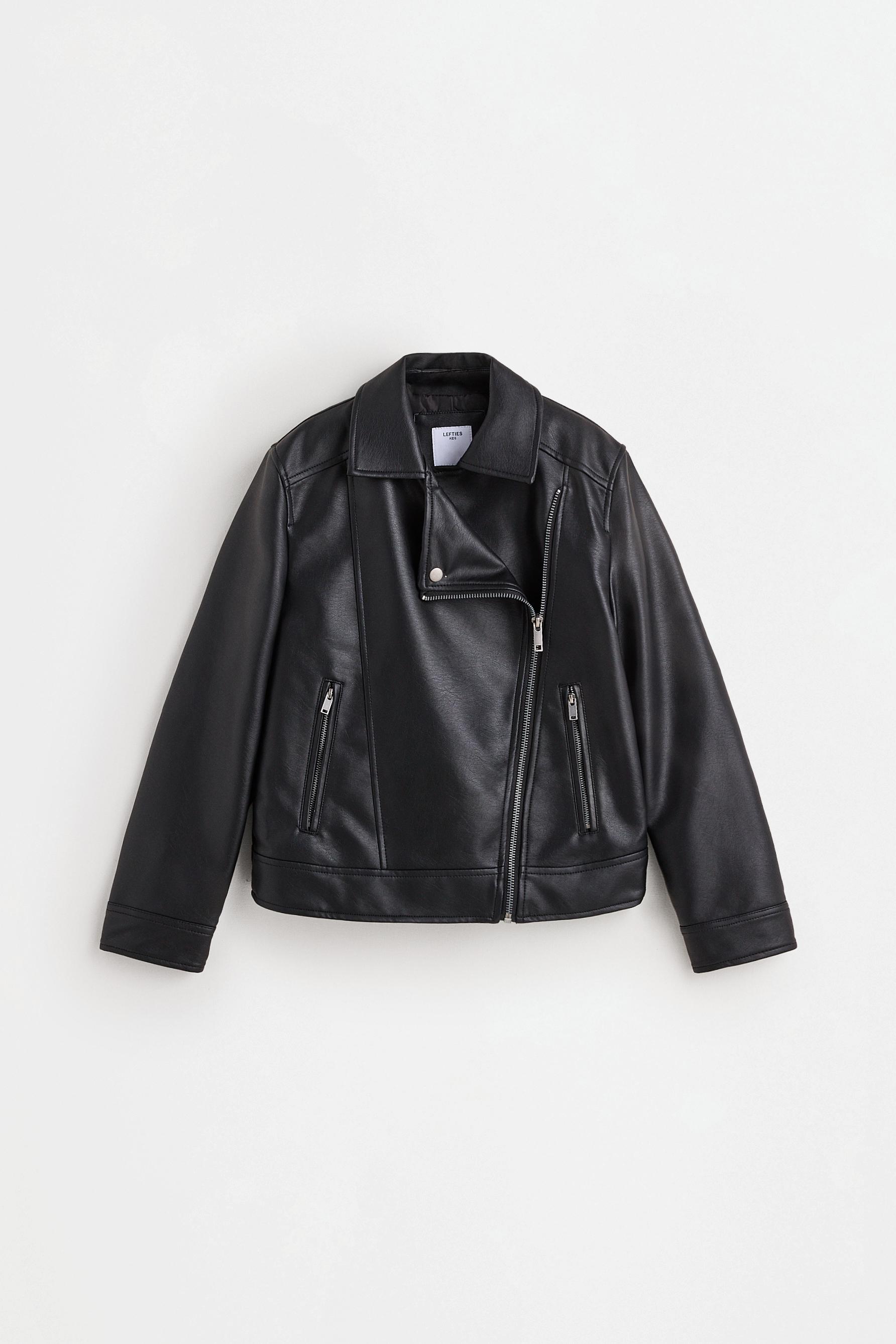 Leather effect biker jacket — BLACK