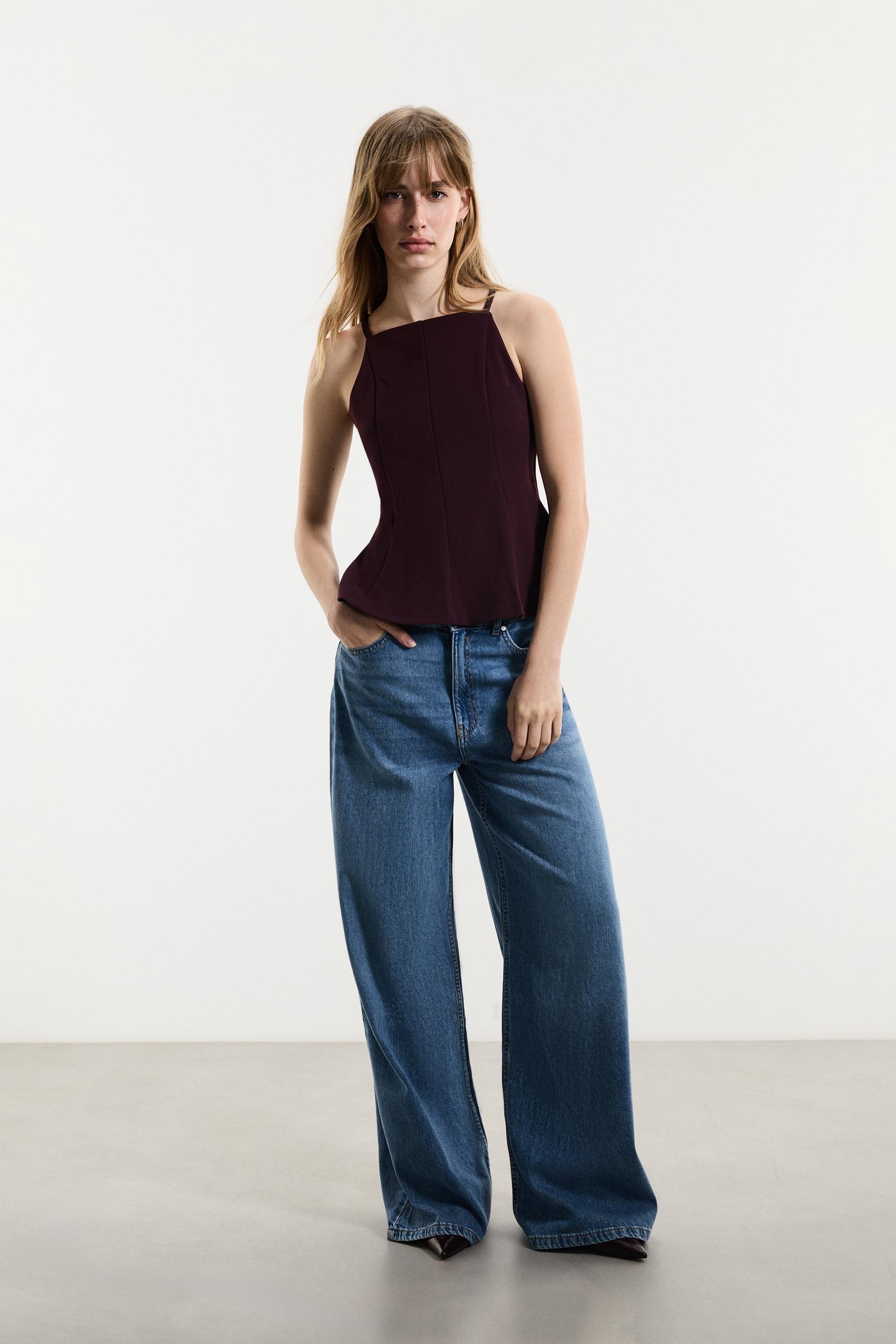 Peplum halter top — DARK AUBERGINE