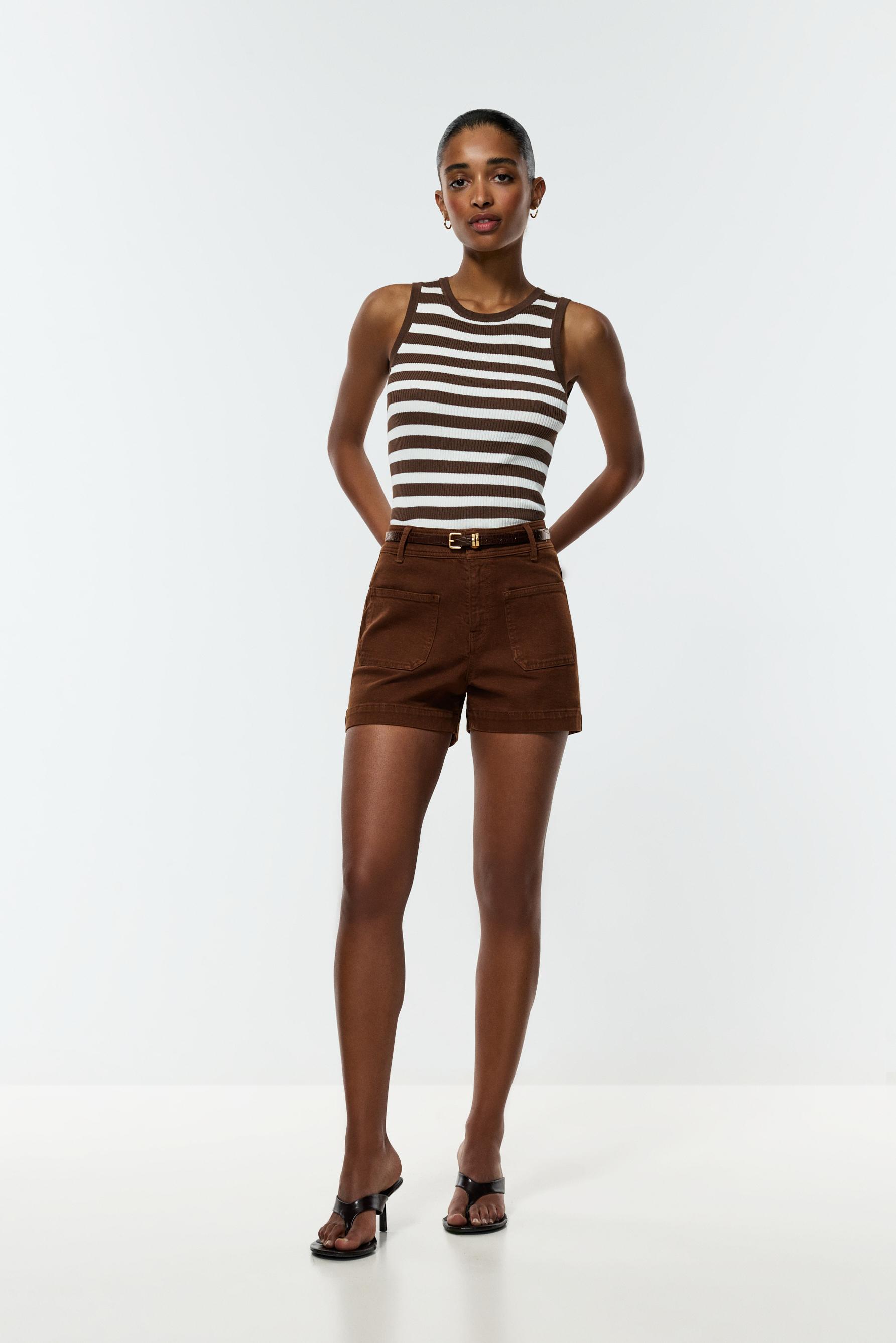 Bermuda shorts with belt — BROWN MARL