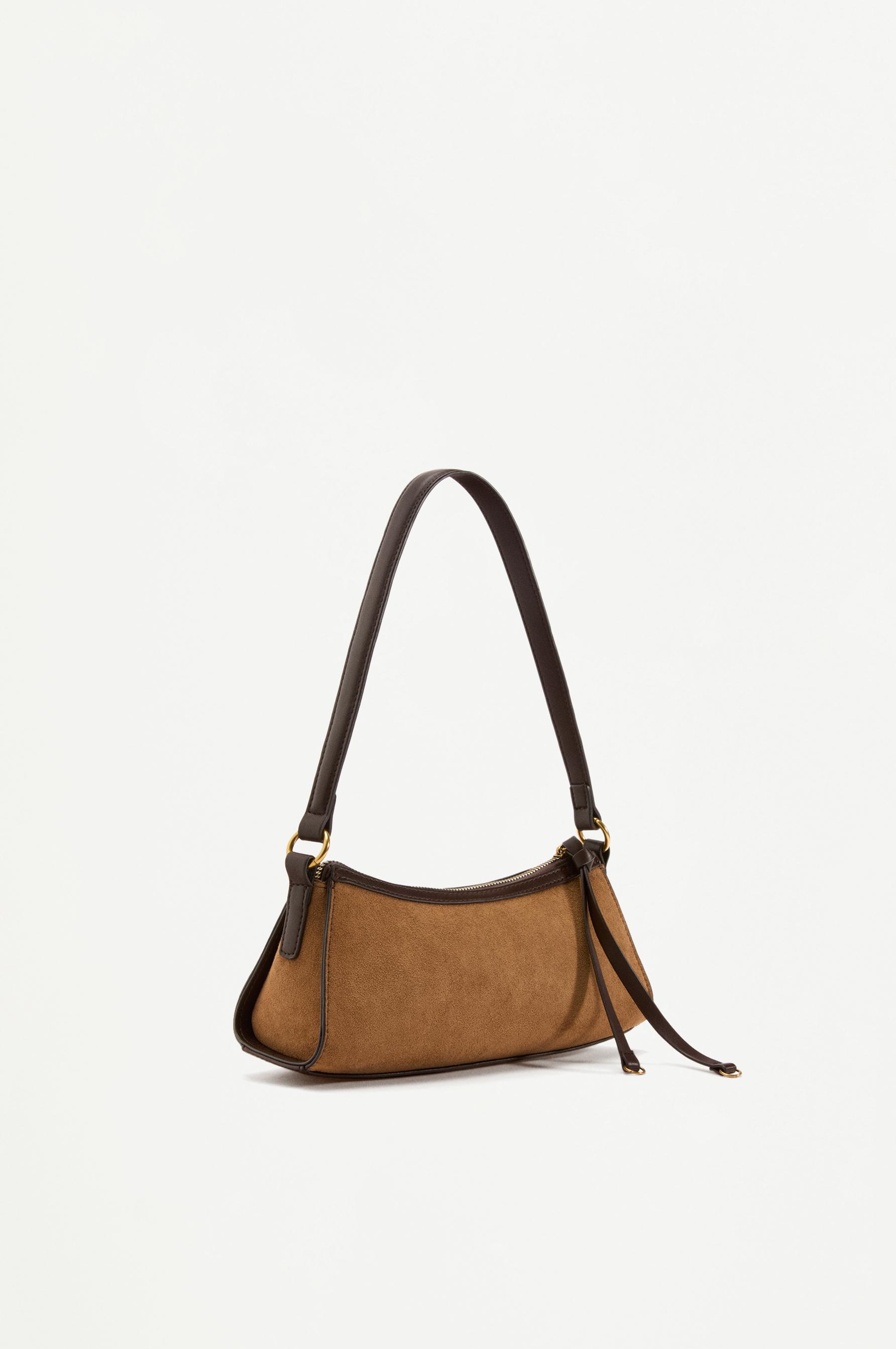 Faux suede shoulder bag — CAMEL