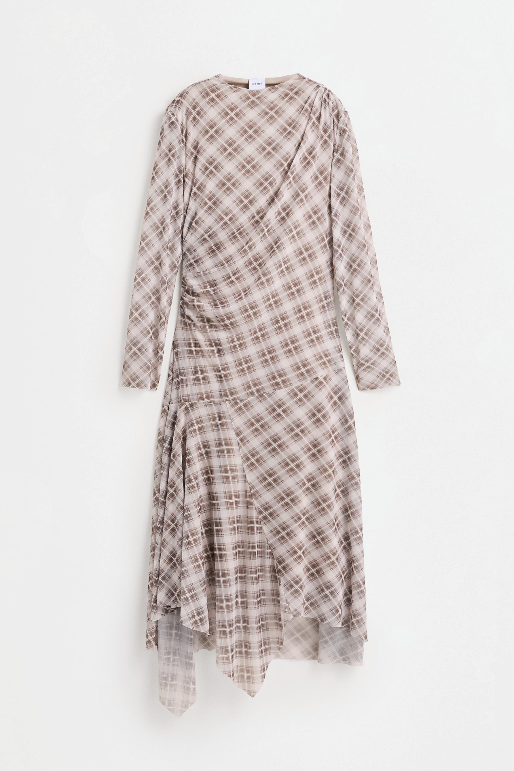 Plaid midi dress — ECRU/BROWN