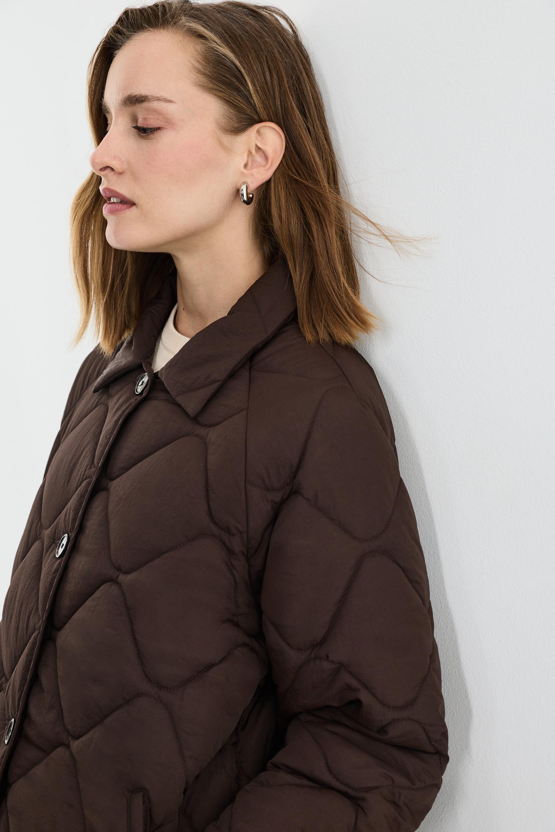 Quilted shirt collar jacket — CHOCOLATE