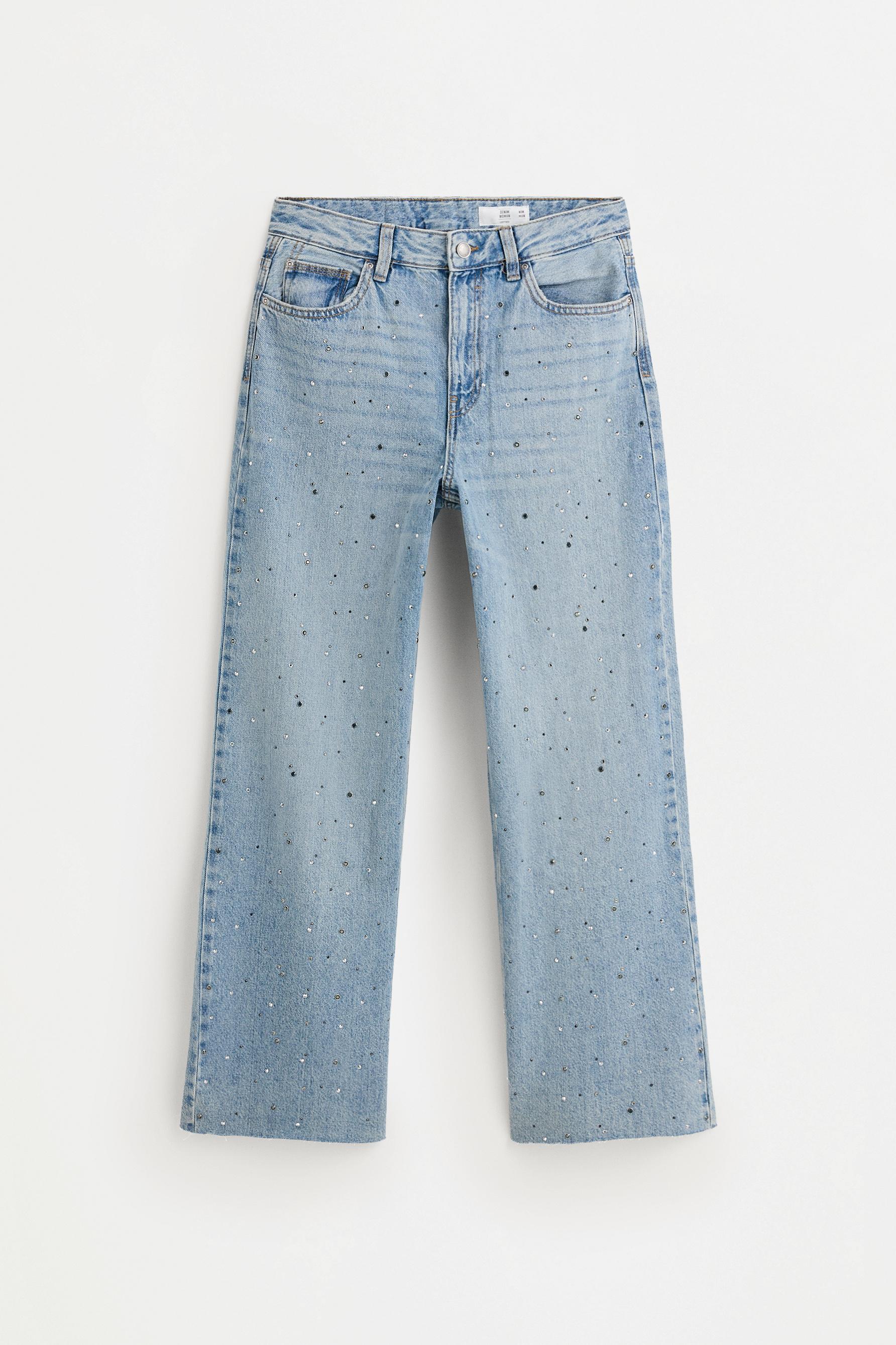 Wide-leg rhinestone jeans — INDIGO