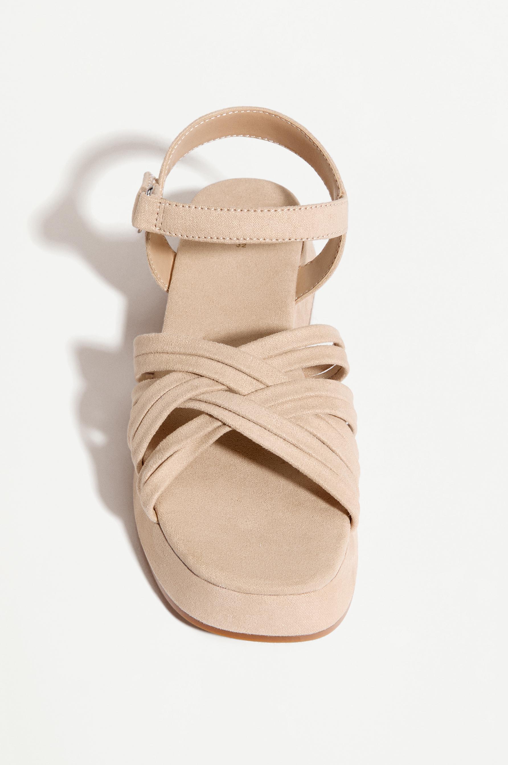 FAUX SUEDE PLATFORM SANDAL — BROWN