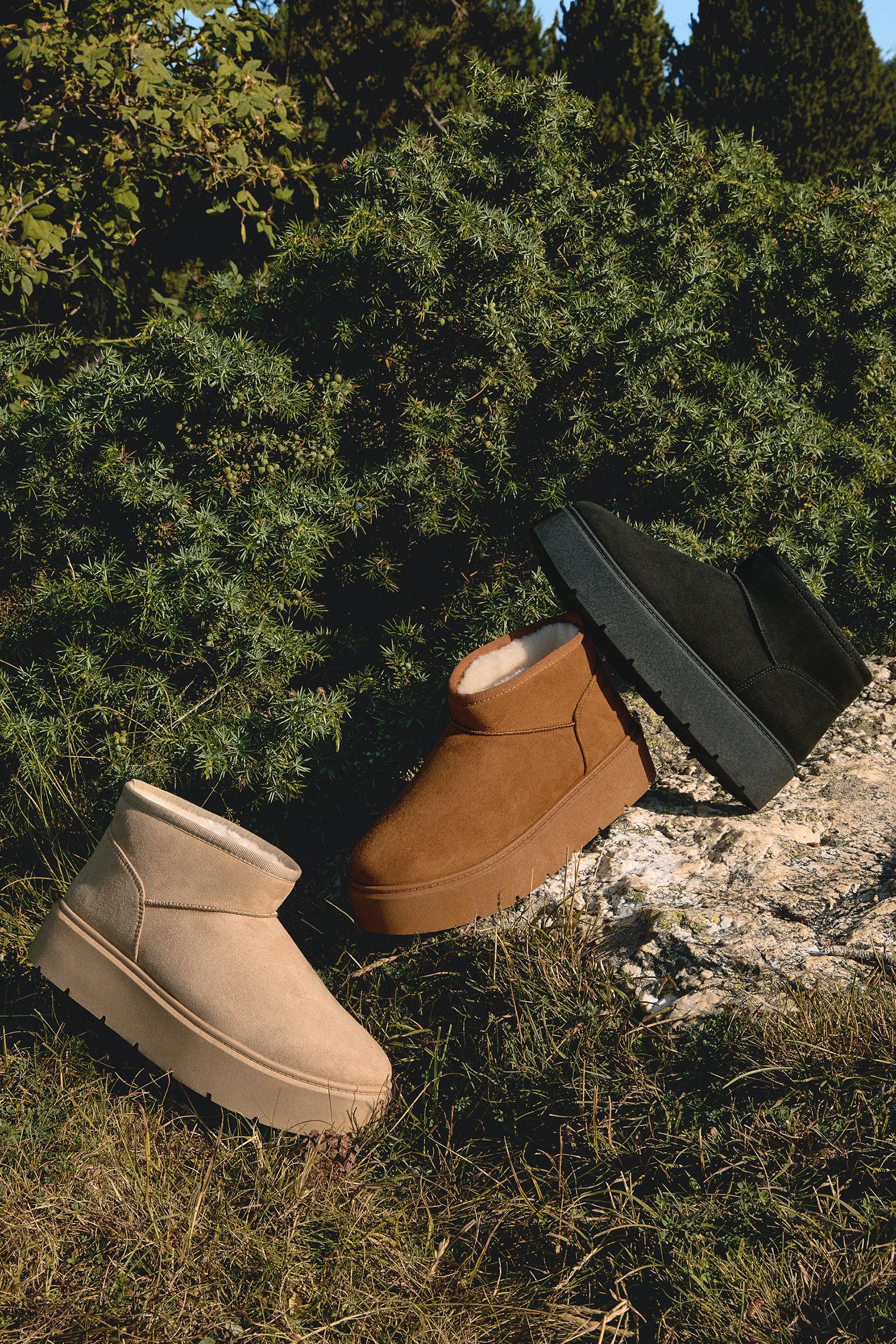 Platform fur ankle boot — LEATHER