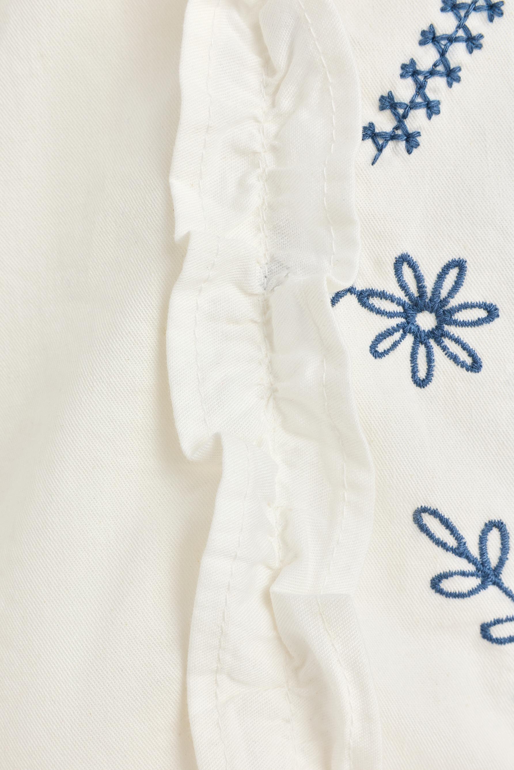 Embroidered denim top — WHITE