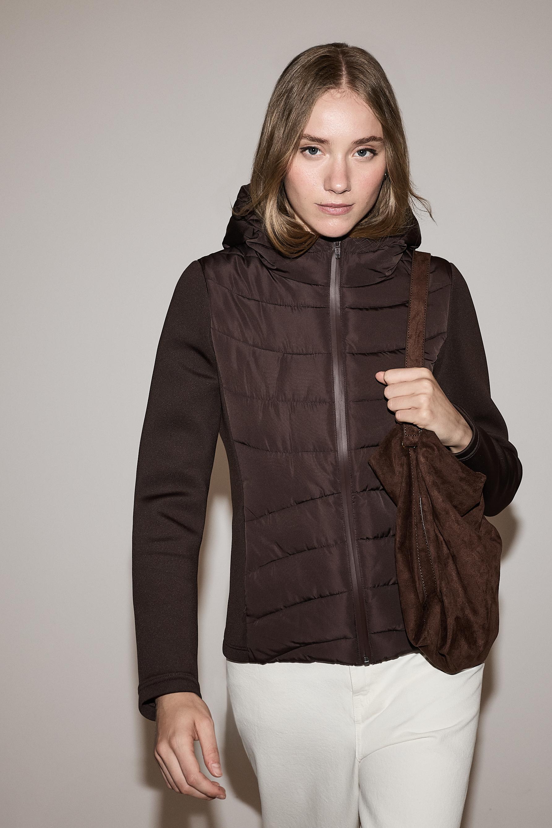 Combined quilted jacket — CHOCOLATE