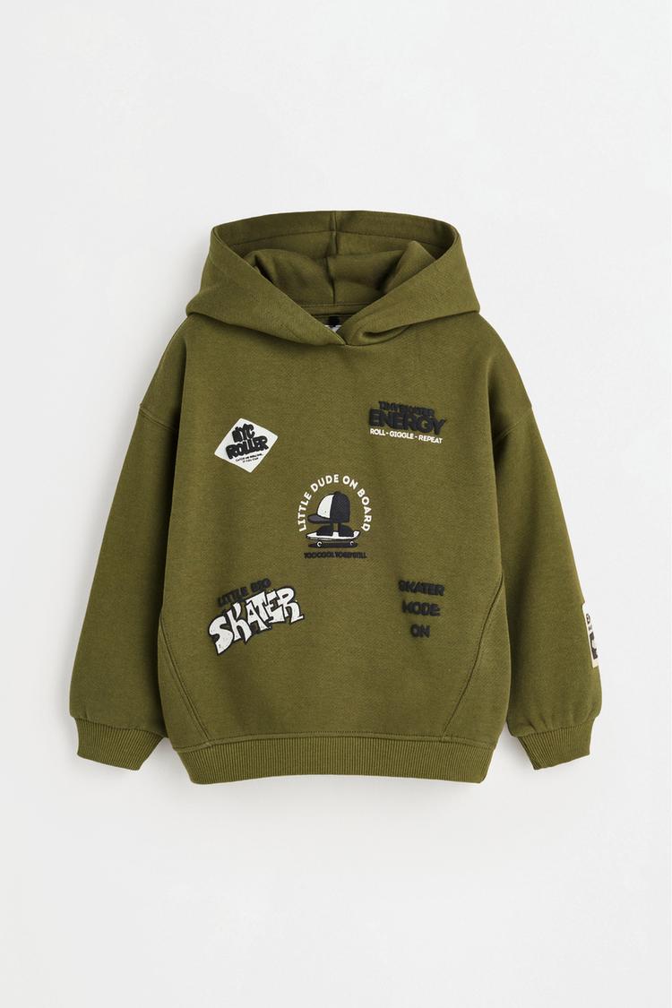 Raised print hoodie — DARK KHAKI