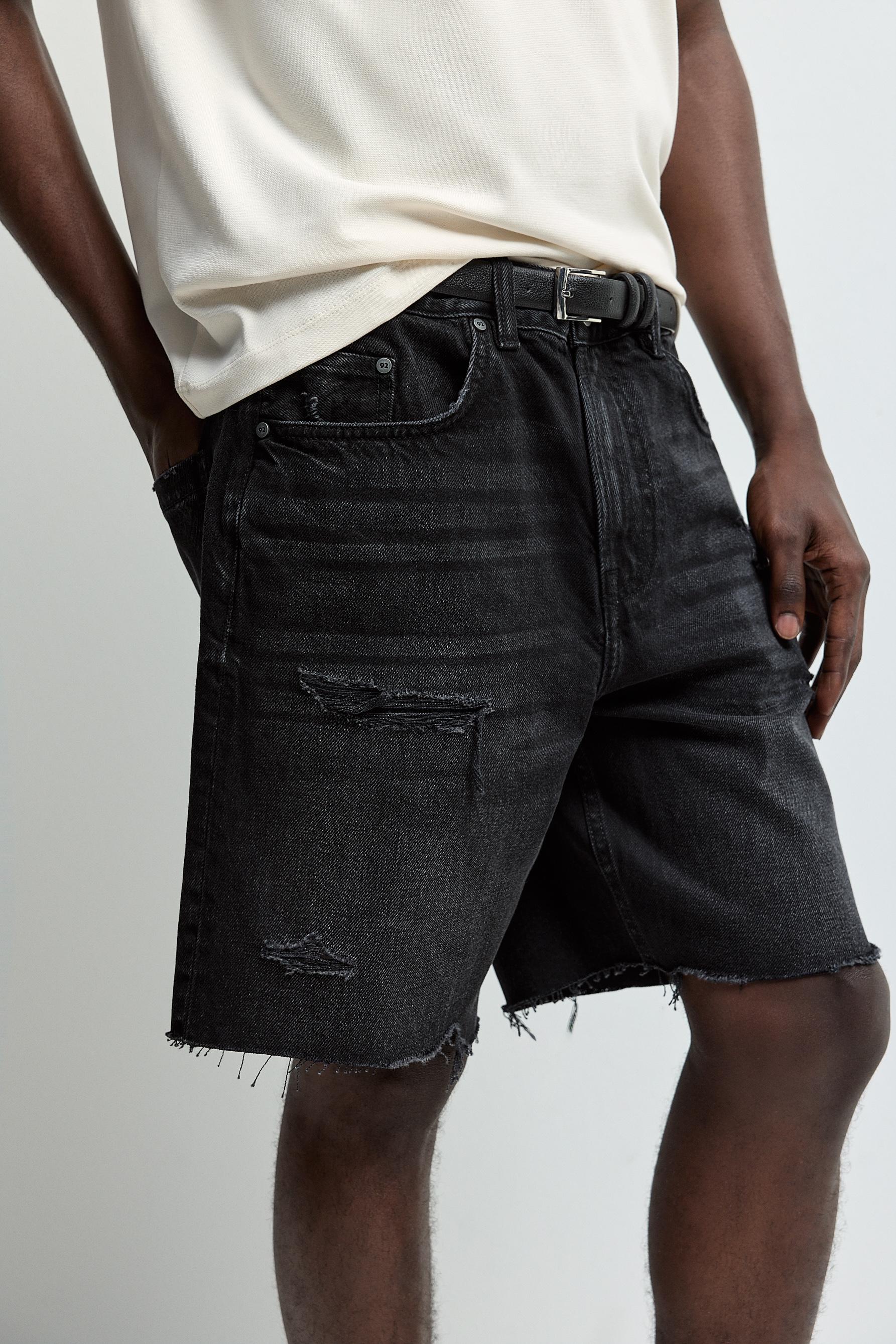 Ripped denim Bermuda shorts — BLACK