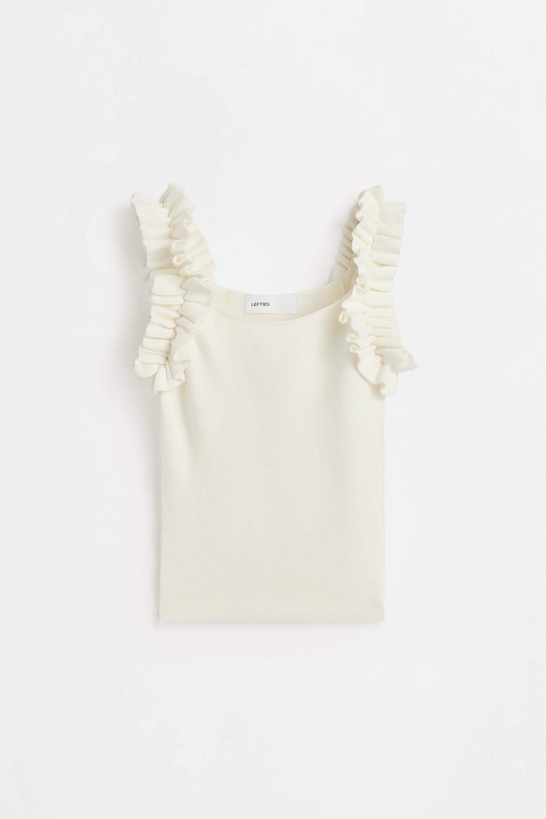 Ruffled knit top — WHITE
