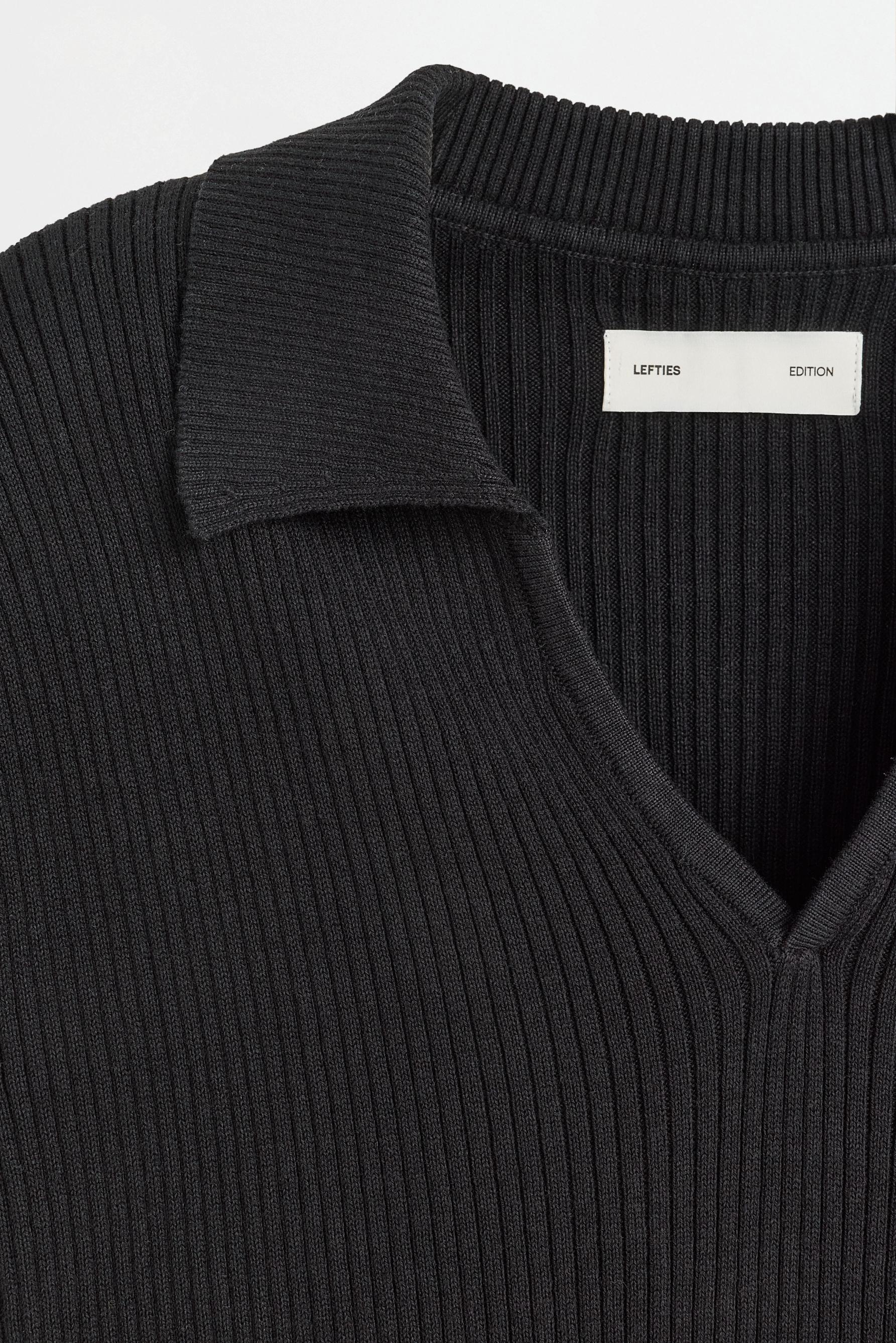 Ribbed knit polo shirt — BLACK