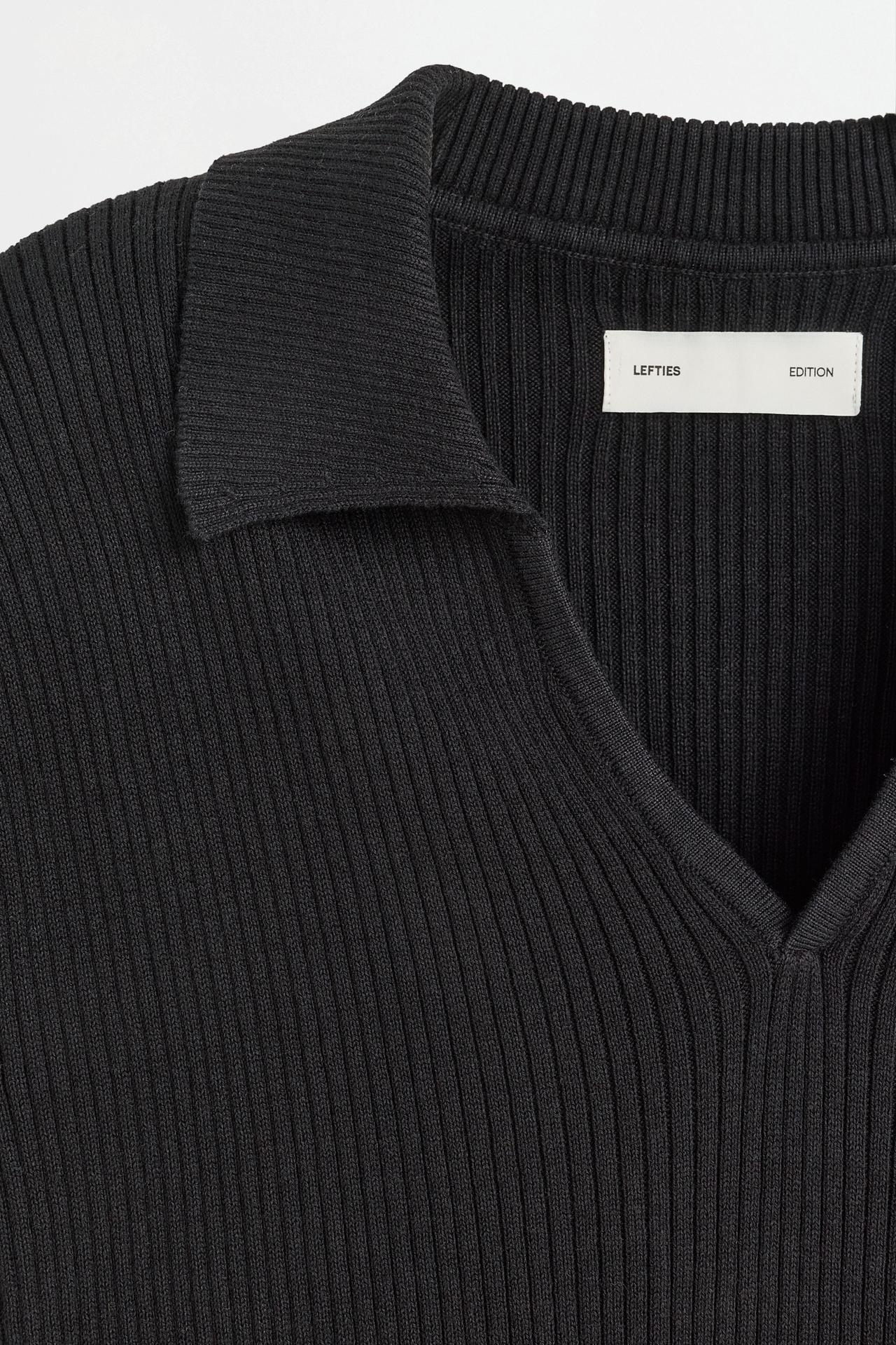 Ribbed knit polo shirt — BLACK