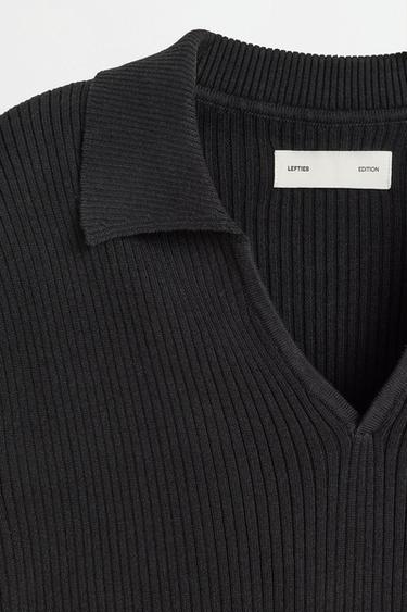 Ribbed knit polo shirt — BLACK 7