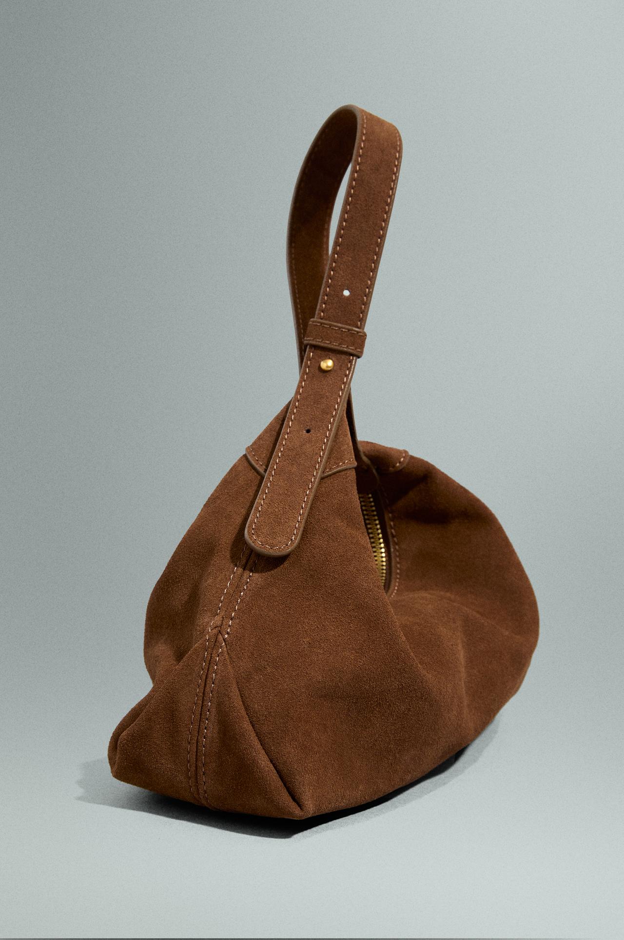 Reconstituted leather shoulder bag — CAMEL